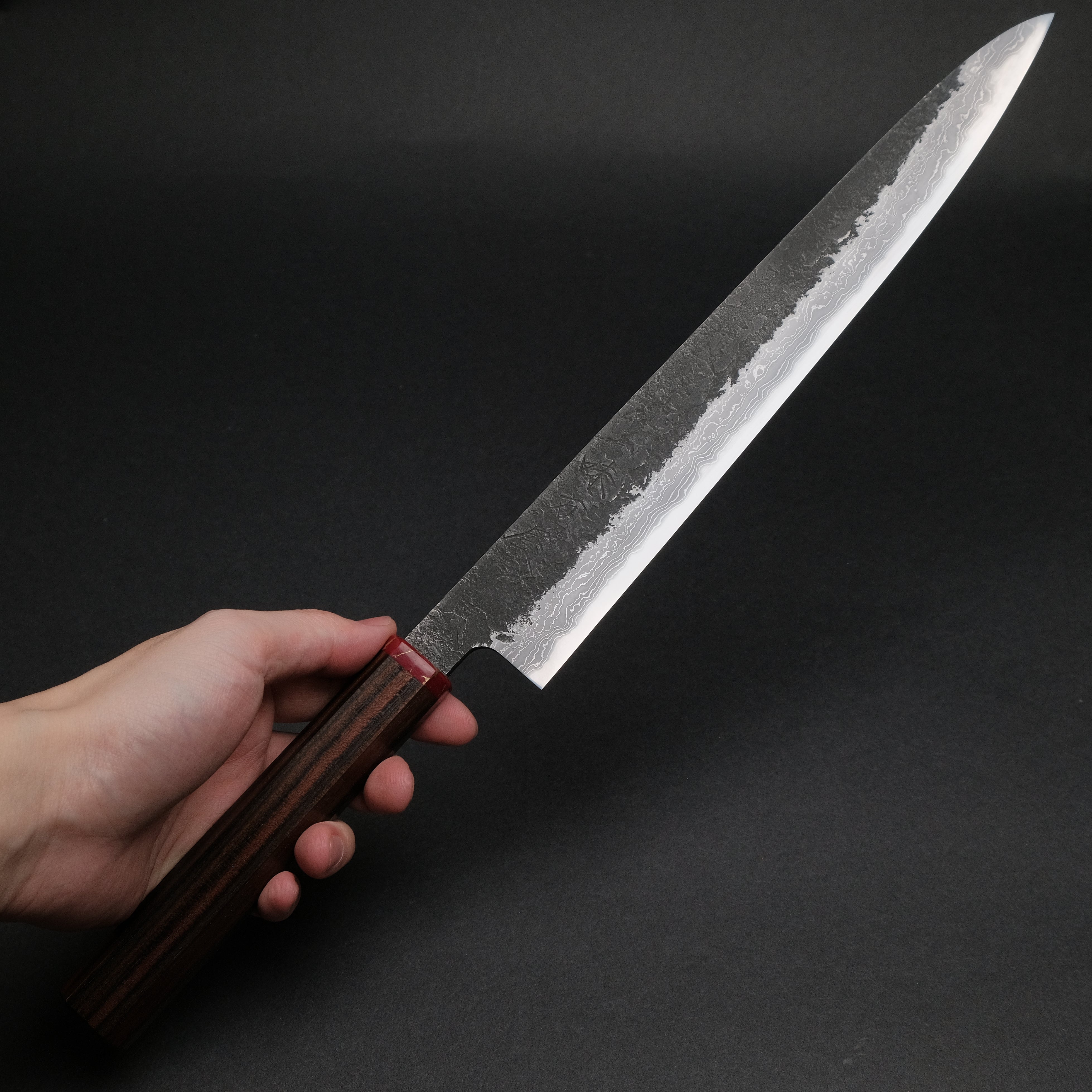 Premium Ajikataya White #2 Nashiji Damascus Sujihiki 270mm Japanese Chef Knife with Ebony & TQP Handle (#38) - Perfect for Slicing Sashimi, Meat, and Precision Cutting in Professional Kitchens