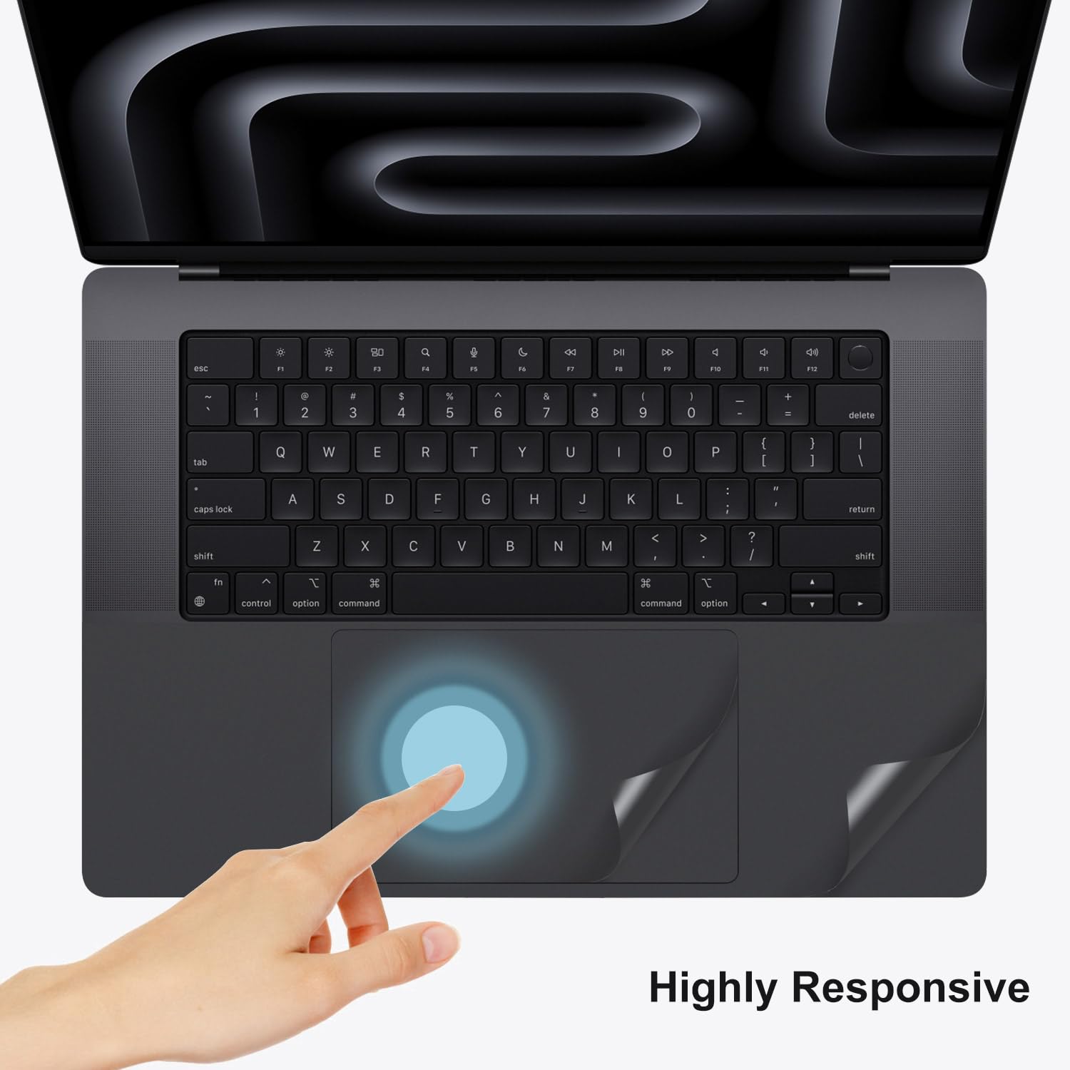 Space Black Palm Rest Cover Skin for Apple MacBook Pro 16 Inch (2023-2024 M3/M4 Chip Models A2991/A3186/A3403) - Laptop TrackPad Protector & Wrist Rest Decal - Perfect for Office Work, Coffee Shops, and Travel Use