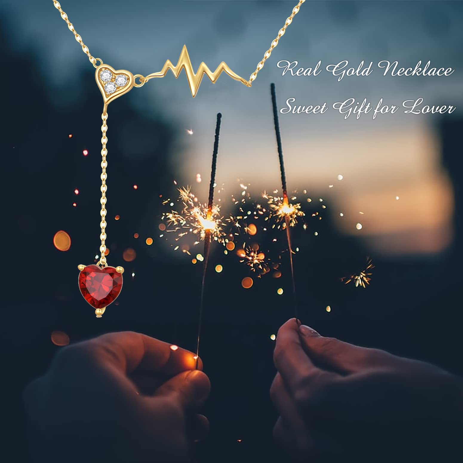 14K Solid Gold Heart Necklace with Genuine Red Garnet - Dainty Yellow Gold Love Pendant for Women & Girls | Perfect Birthday, Mother's Day & Anniversary Gift (16+1+1 inch) | Elegant Everyday Wear & Special Occasion Jewelry