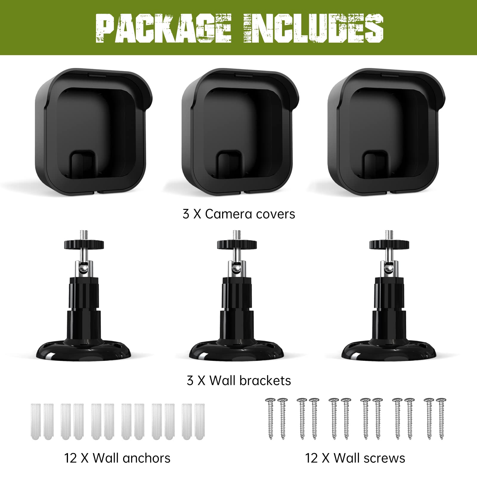 Blink Outdoor Camera Mounts (3rd Gen) - 3 Pack Weatherproof Protective Housing Cover with 360° Adjustable Wall Mount for Blink Outdoor Security Camera System (Black) - Ideal for Home Surveillance, Garage Monitoring & Backyard Security
