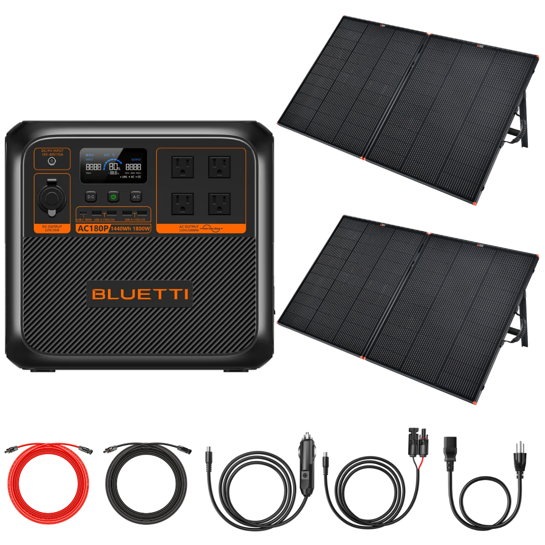 BLUETTI AC180P 1440Wh 1800W Portable Power Station with Solar Panel Bundle - Solar Generator for Camping, RV, Home Backup & Emergency Power Supply