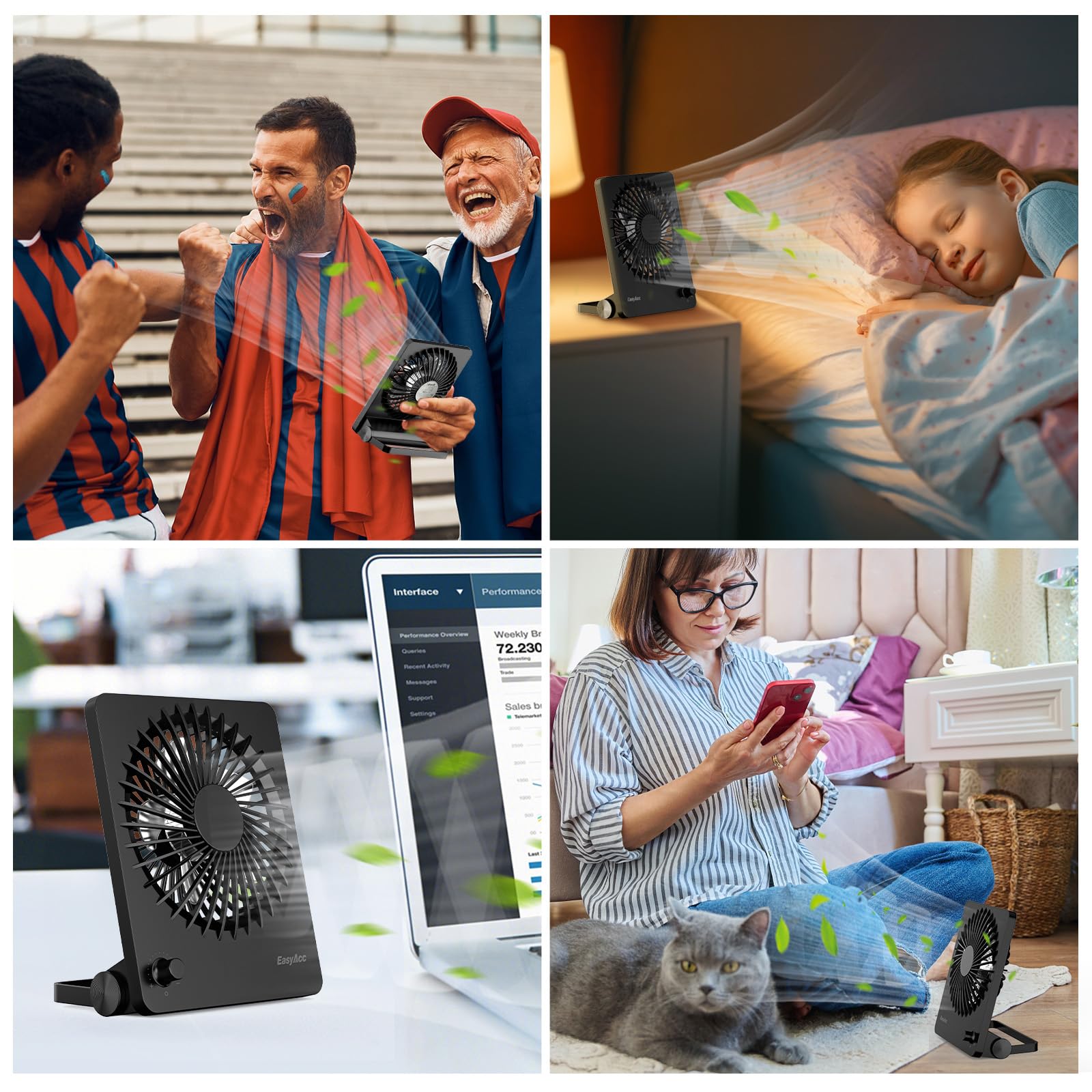 EasyAcc Powerful Desk Fan - 6000mAh Long Battery Life, Rechargeable Portable Personal Fan with Stepless Speed Control | Quiet Desktop Fan for Office, Home, Travel, Outdoor, Cruise & Sporting Events | Perfect for Workstations, Bedrooms, Camping & Summer Cooling