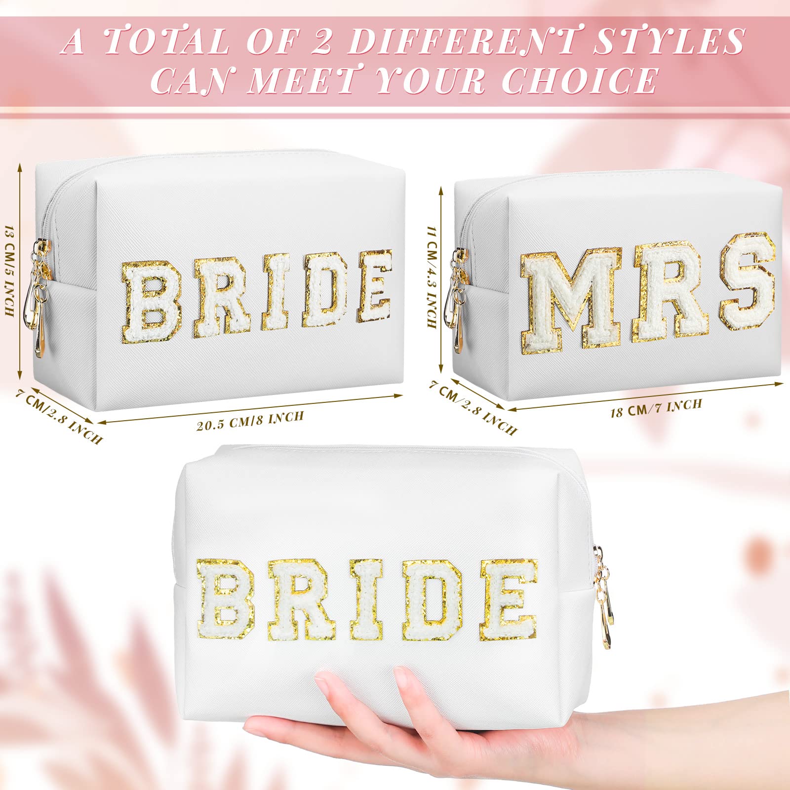 Pinkunn 2 Pcs Bride Makeup Bag Set - Mrs & Wifey Cosmetic Pouch, I Do Hubby Wedding Travel Toiletry Purse for Honeymoon, Bridal Shower Gift for Women & Girls (White, PU Leather) - Perfect for Wedding Parties & Bridal Organizer