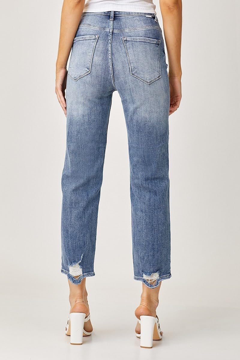 SALT TREE Risen High Waist Straight Jeans for Women - Classic Stretch Denim Pants with Comfortable Fit (Style RDP5099) | Perfect for Casual Wear, Office Outfits & Everyday Fashion
