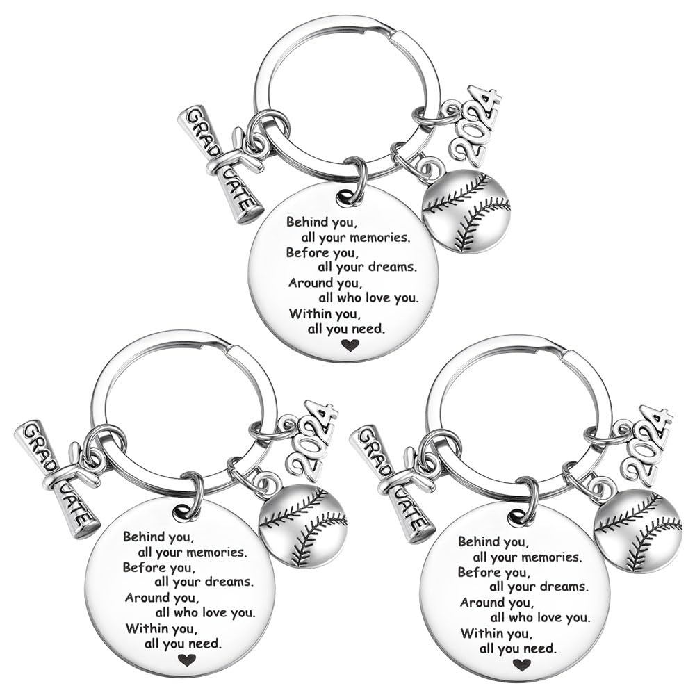 Lemua 3-Piece Softball Graduation Keychain Set for 2024 - Perfect Gift for Graduates, Players & Coaches - Ideal for Commencement, Team Awards & Sports Celebrations