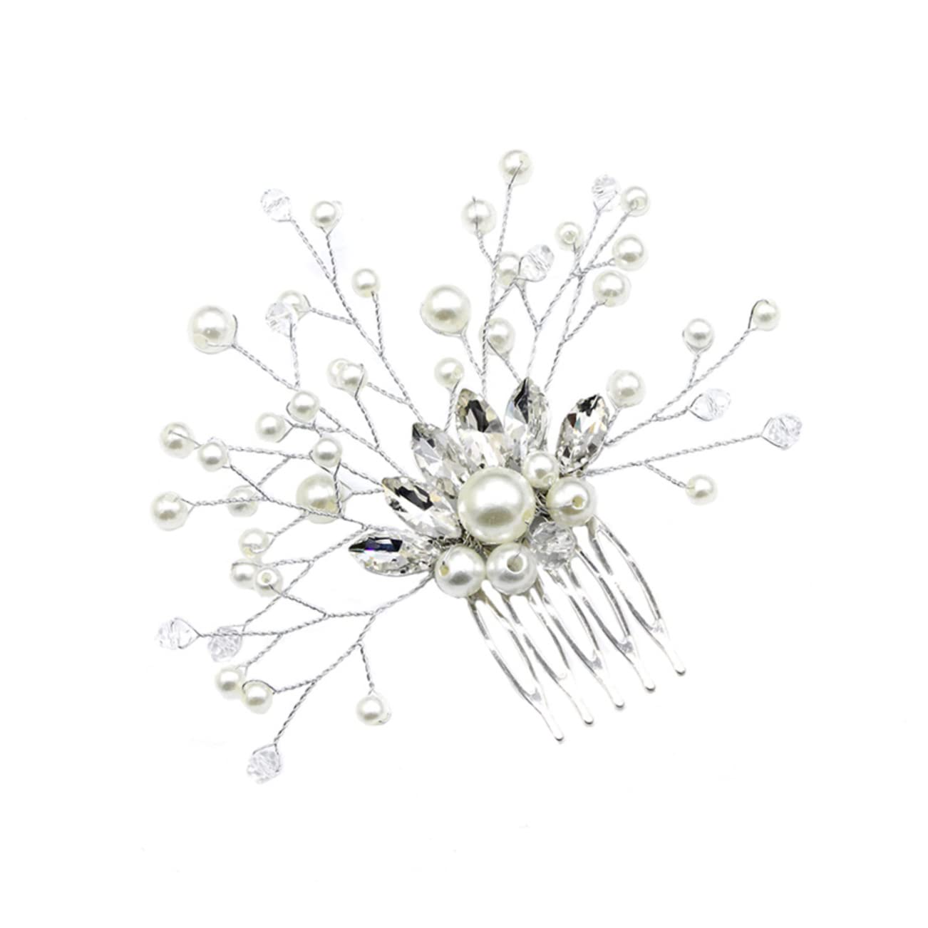 FOMIYES Pearl Floral Hair Comb with Crystal Bridal Hair Clip - Elegant Wedding Hair Accessory for Brides, Women's Side Comb with Pearl Trim (1pc) - Perfect for Weddings, Prom, and Special Occasions