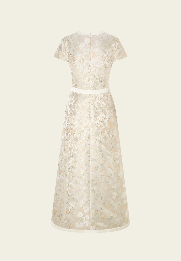 Elegant Maxi Length Floral Jacquard Pocket Dress for Women - Perfect for Summer Weddings, Beach Vacations & Casual Outings