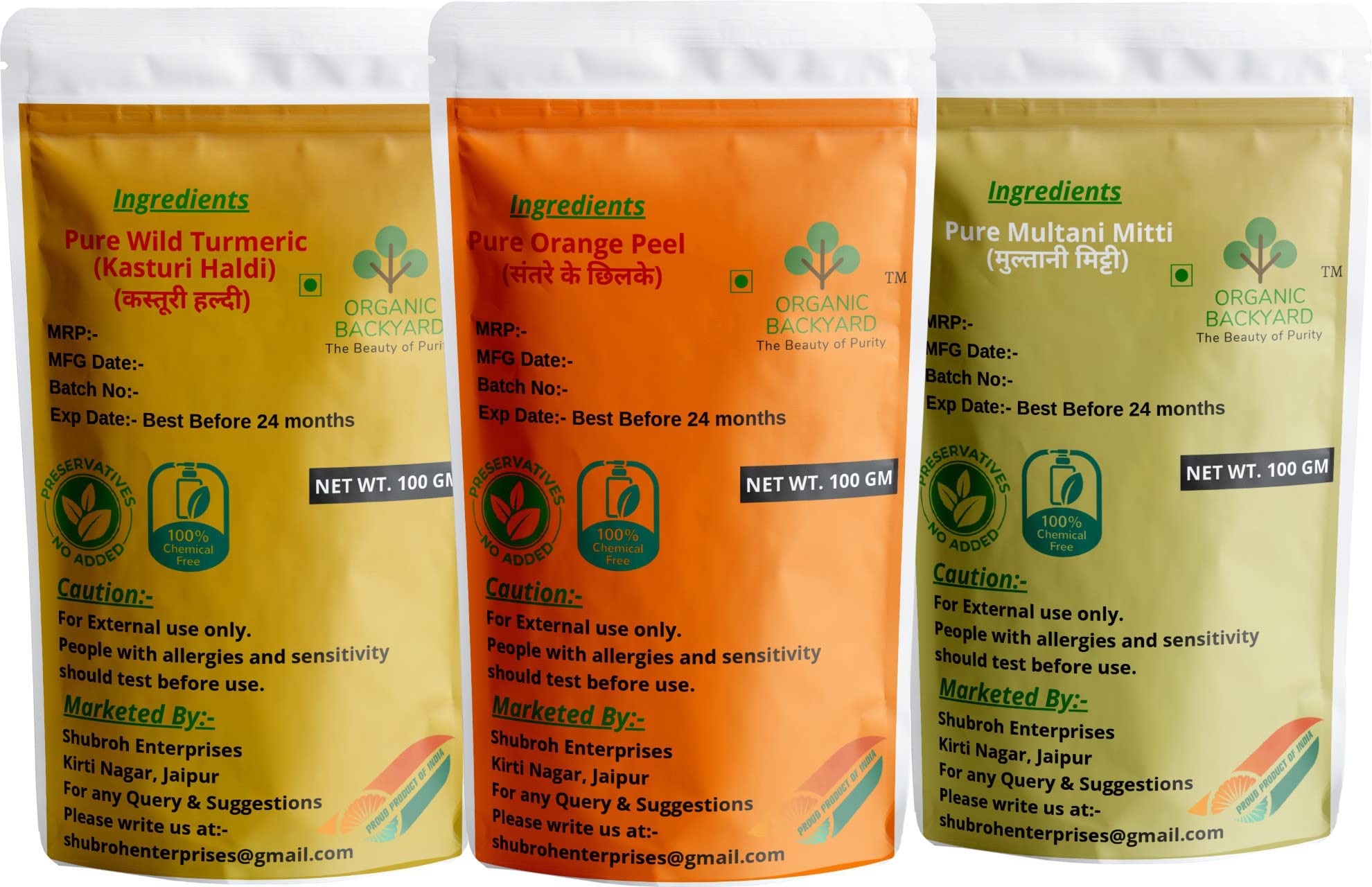 Organic Wild Turmeric & Multani Mitti Face Mask Combo – 100% Natural Kasturi Haldi & Orange Peel Powder for Glowing Skin (100g Each) – Perfect for Acne Treatment, Brightening & DIY Skincare at Home