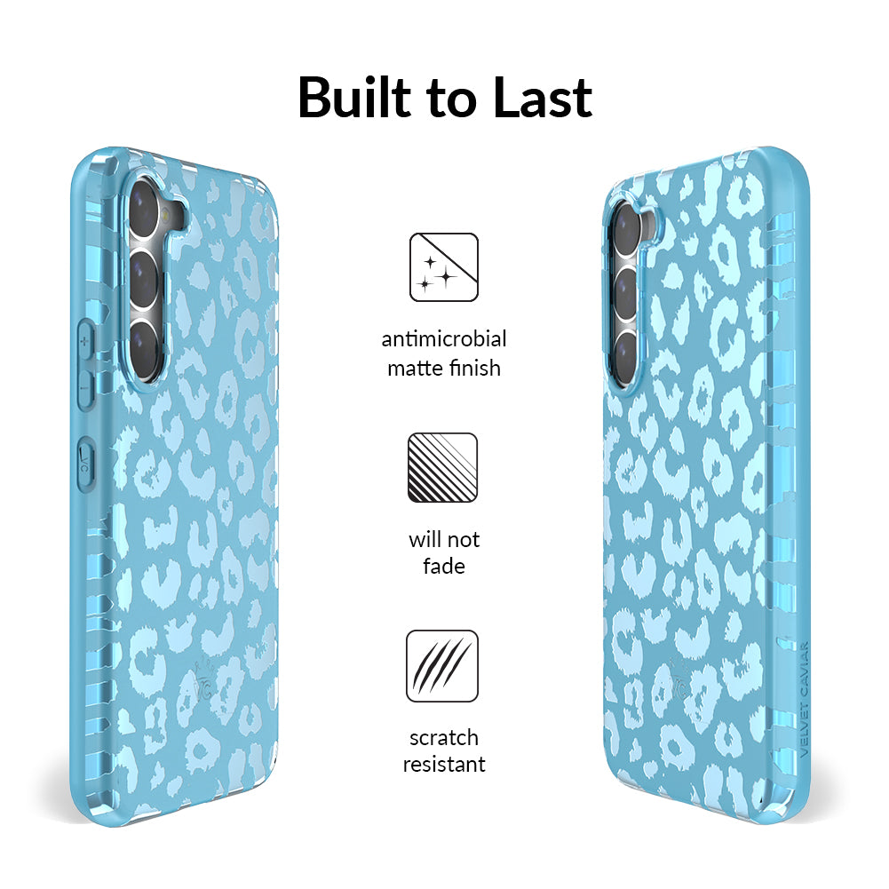 Blue Sapphire Leopard Print Samsung Phone Case - Protective Slim Fit Cover for Galaxy S21/S22/S23 - Stylish Animal Print Design for Women & Men - Perfect for Daily Use, Travel & Gifts
