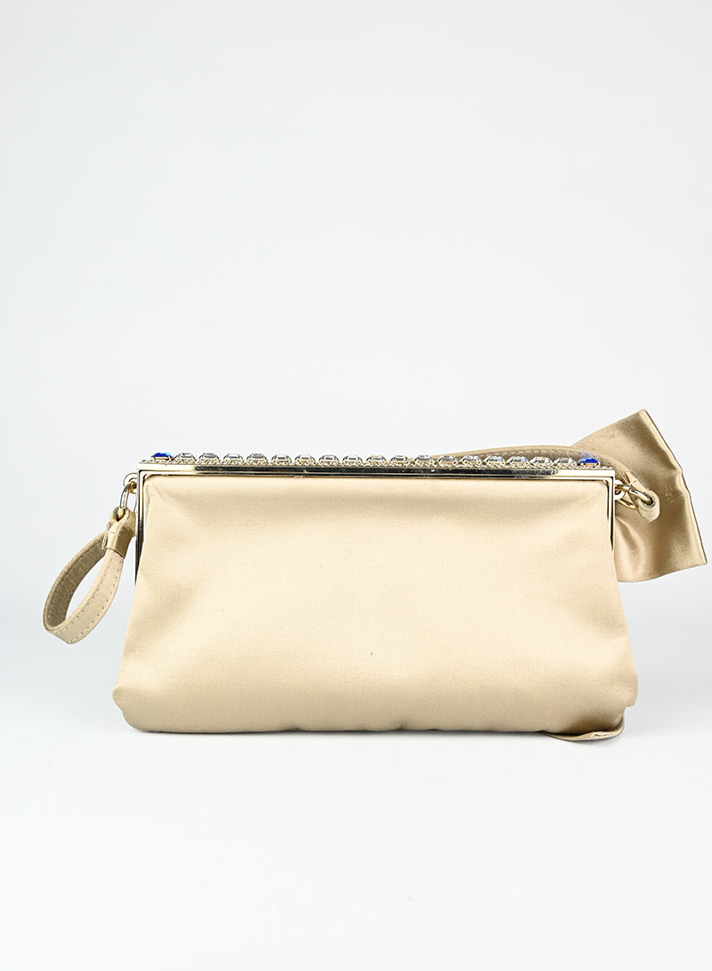 Valentino Satin Handbag in Champagne Color - Elegant Evening Bag for Parties, Weddings & Special Occasions