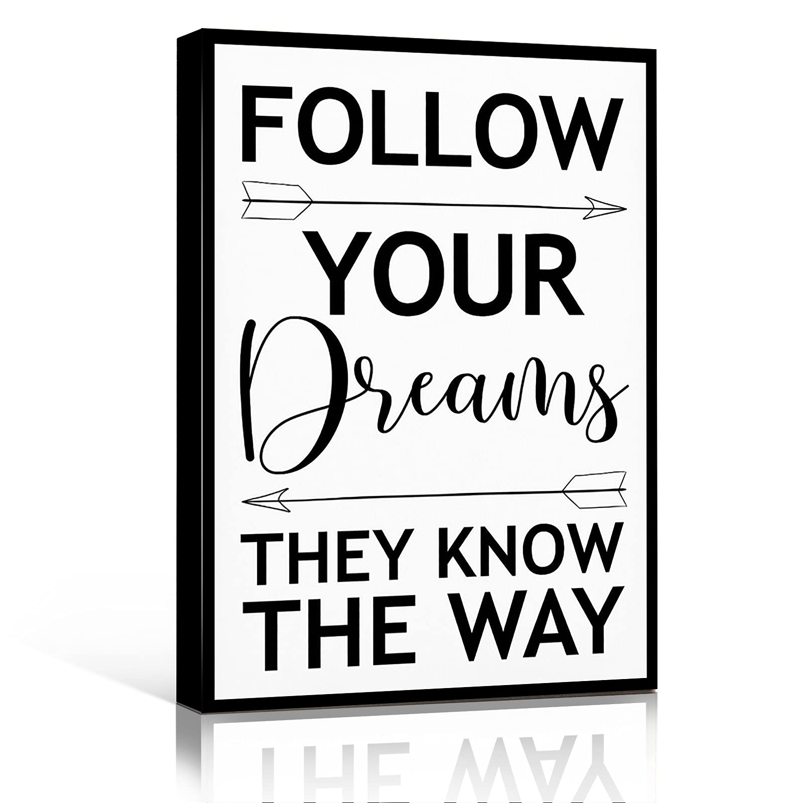 Funny Wall Art Decor - Follow Your Dreams They Know the Way Motivational Quote Sign - 8x12 Inch Framed Poster for Bedroom, Home Office & Dorm - Inspirational Gift for Students & Professionals