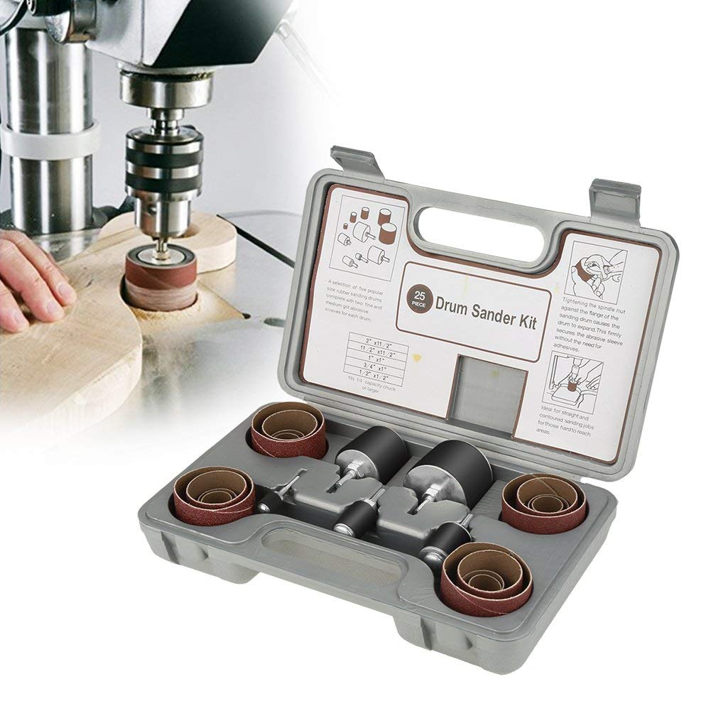 25-Piece Drum Sander Kit for Drill Press - Sanding Drum Set with Storage Case | Woodworking, Metal Polishing & DIY Projects