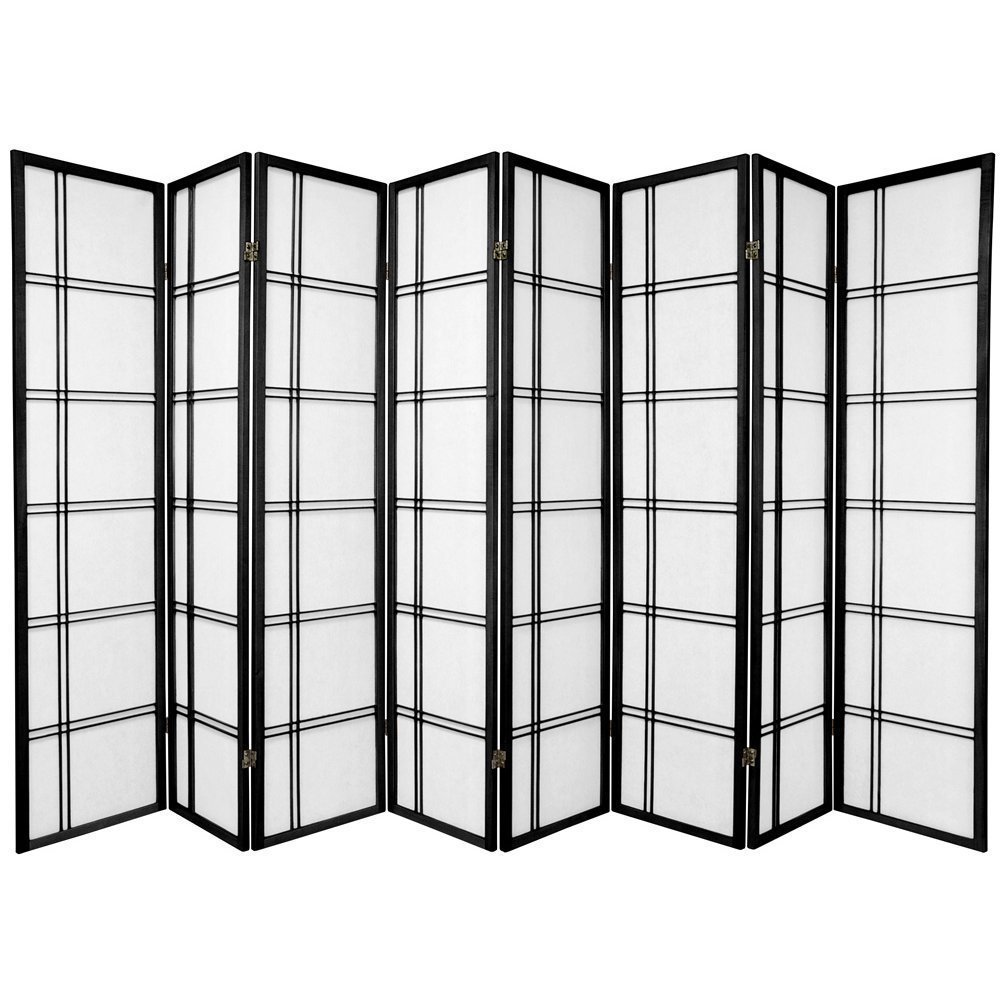 8 Panel Room Divider Screen with Cross Bar - Black Folding Privacy Partition for Home, Office, and Event Spaces