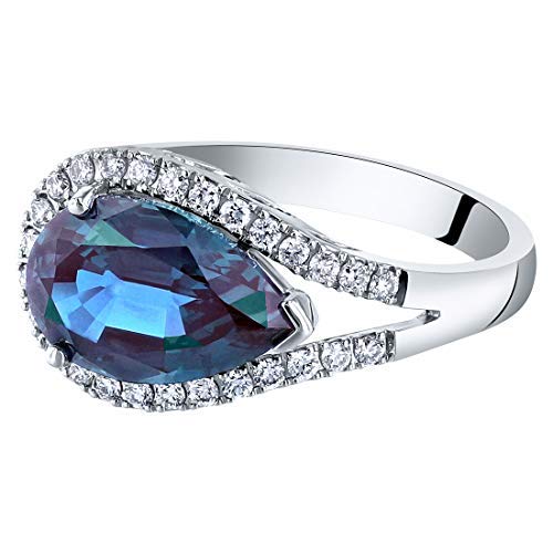 4.02 Carats Lab-Created Alexandrite & Lab-Grown Diamond Ring in 14K White Gold | Color-Changing Pear Shape June Birthstone Jewelry | Perfect for Engagement, Anniversary & Special Occasions | Includes Gift Box