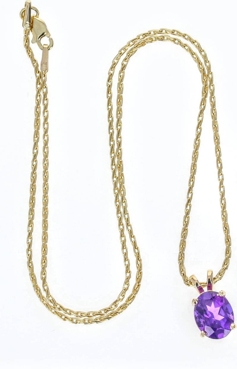 Natural Amethyst Pendant Necklace - Solid 14K White/Yellow/Rose Gold Chain, 7x5mm & 14x10mm Oval Cut Dangle Pendant, Handcrafted Jewelry | Perfect for Gifts, Weddings & Everyday Elegance