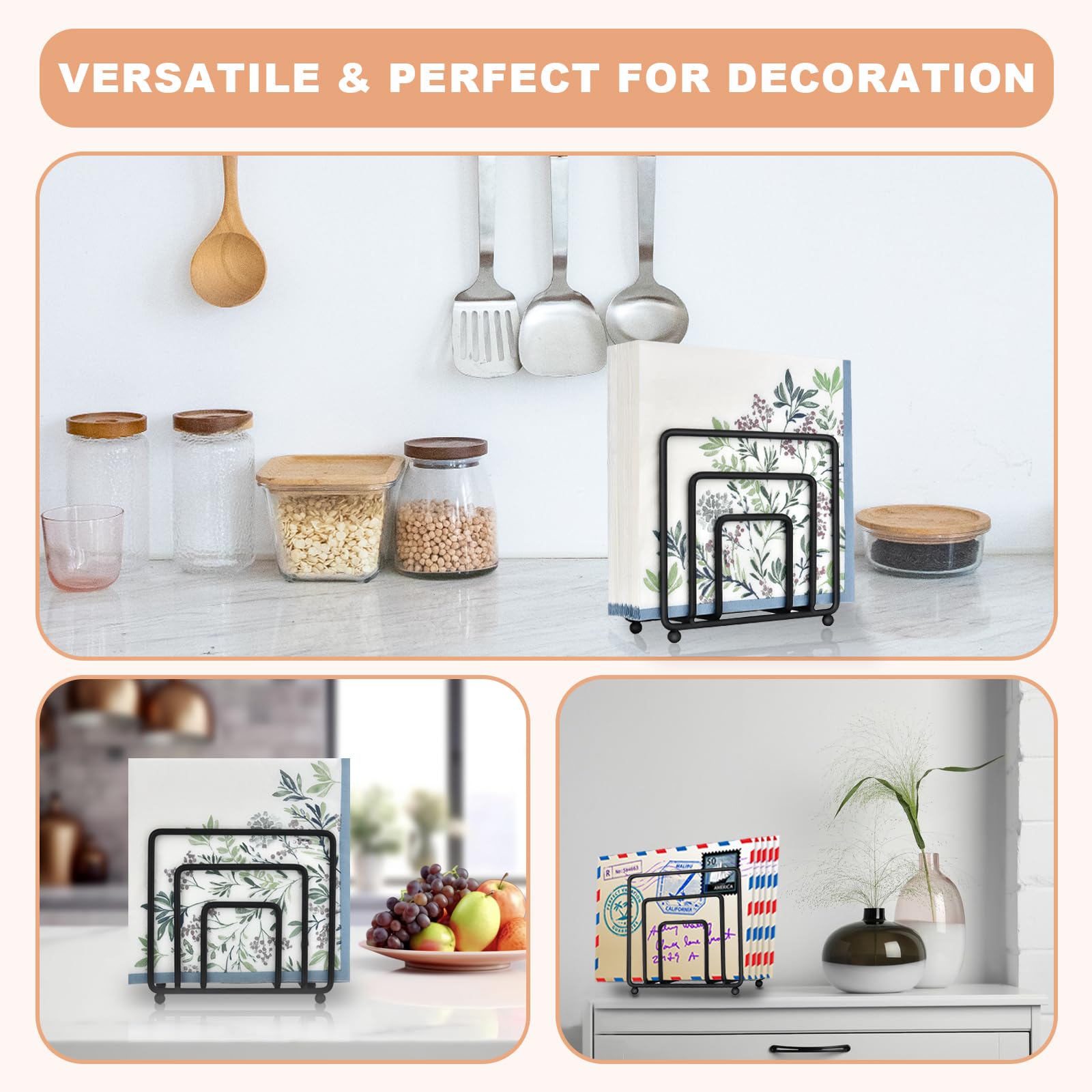 Modern Black Metal Napkin Holder for Kitchen & Dining Tables - Countertop Paper Cocktail Napkin Dispenser - Indoor Outdoor Use for Restaurants, Parties, Picnics & Home Decor by LAIHIFA