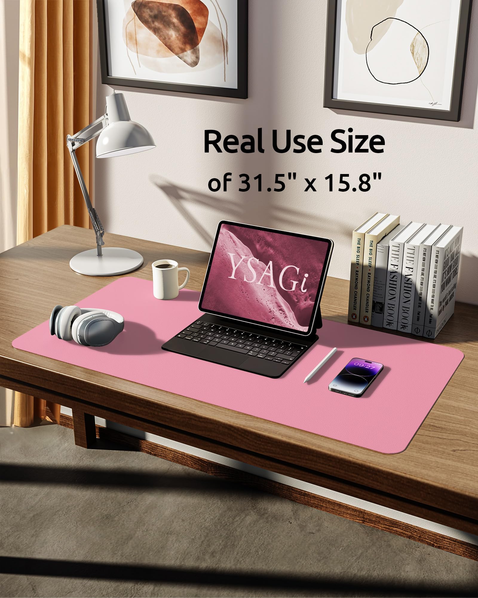 YSAGi Large PU Leather Desk Protector - Non-Slip Office Mat, Mouse Pad & Writing Surface - Waterproof Laptop Desk Blotter for Home & Office Workspace (31.5