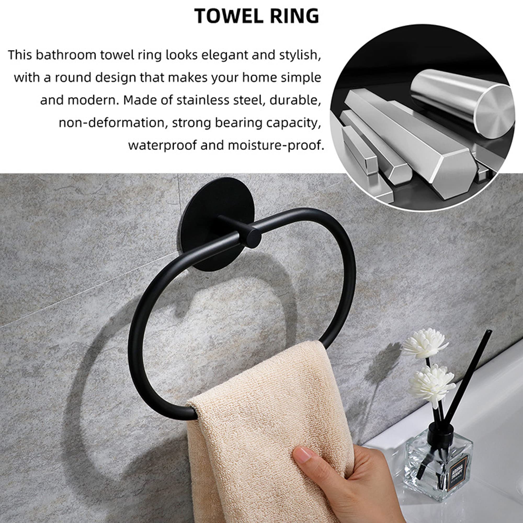 **JXINLODGEG Self-Adhesive Towel Holder, 304 Stainless Steel Wall Mounted Towel Ring for Bathroom & Kitchen - Silvery | Space-Saving, Durable & Rustproof for Home Organization**