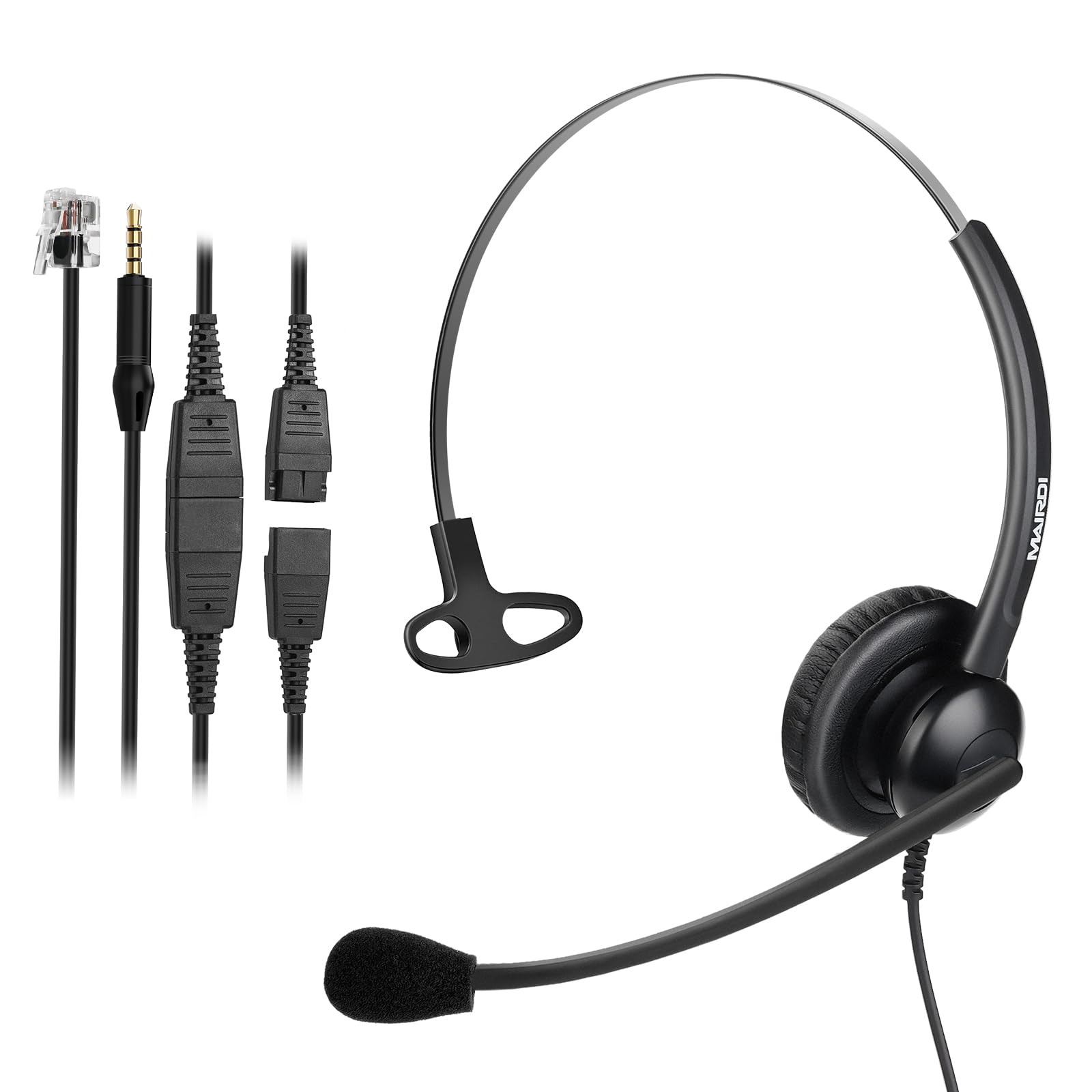 MAIRDI Noise Canceling Telephone Headset with Microphone - Binaural Office Headset for Call Centers, Compatible with Polycom Avaya Nortel - RJ9 & 3.5mm Jack for Landline Phones, Cell Phones, PC & Laptop - Ideal for Remote Work, Customer Service & Professional Calls