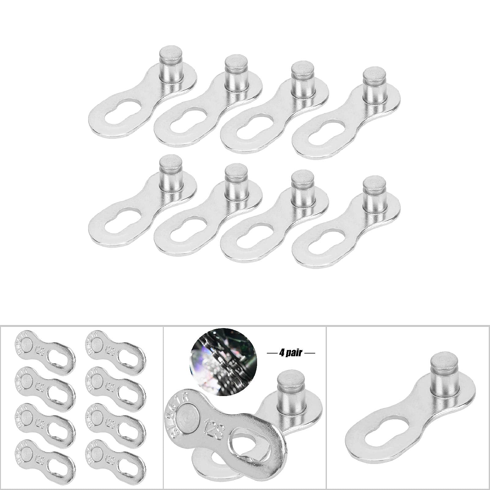 Keenso 4-Pair Steel Bike Chain Link for 12-Speed Bicycles - Missing Link Connector & Cycling Accessory - Perfect for Road Bikes, Mountain Bikes & Commuting