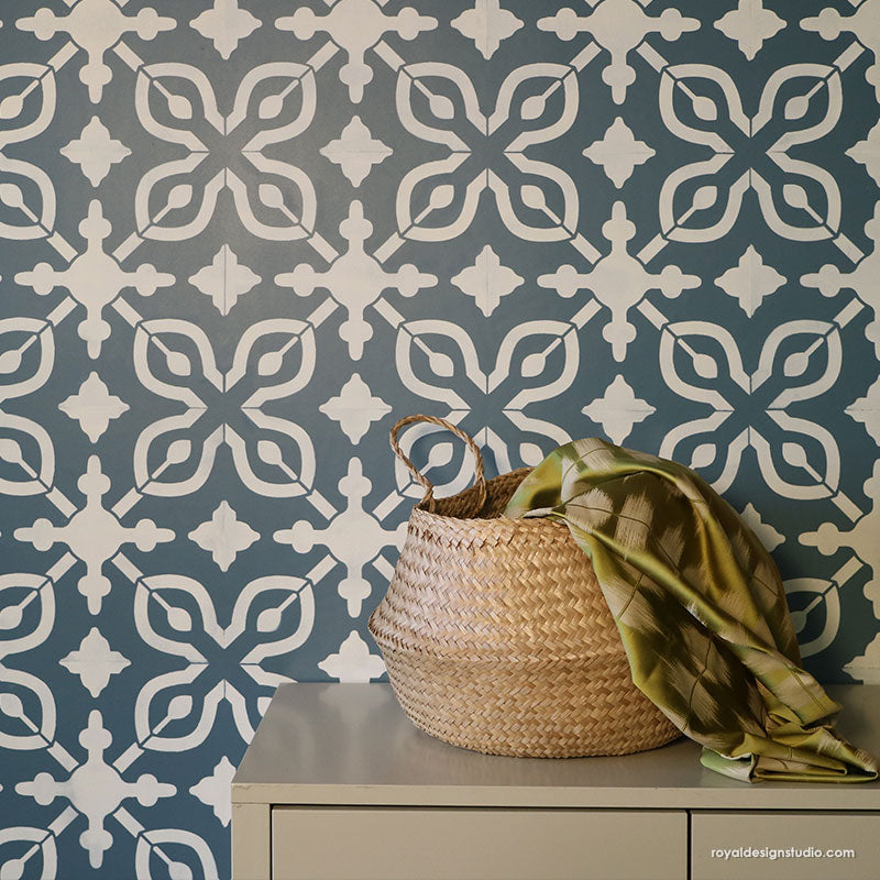 Petra Tile Stencil - Reusable DIY Floor & Wall Stencil for Creative Home Decor - Perfect for Bathroom, Kitchen Backsplash, and Patio Design