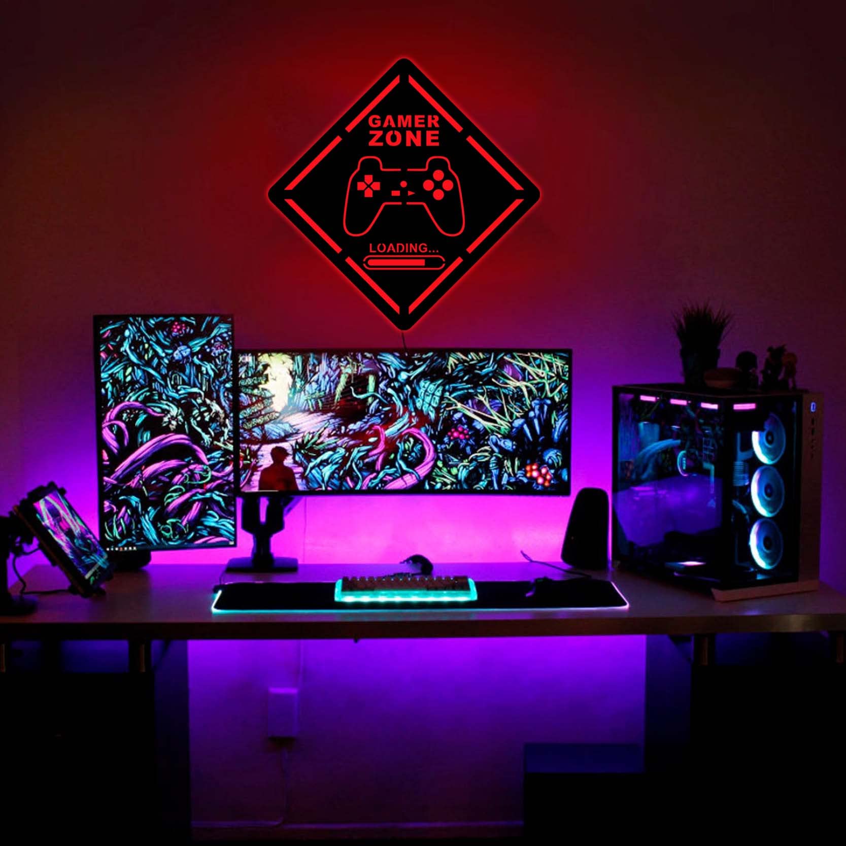 LED Backlit Wooden Gaming Wall Art - Gamer Sign Decor for Living Room & Game Room - Unique Loading Screen Home Decor & Funny Gift for Dad - Perfect for Man Cave, Gaming Setup & Gamer Birthday Presents