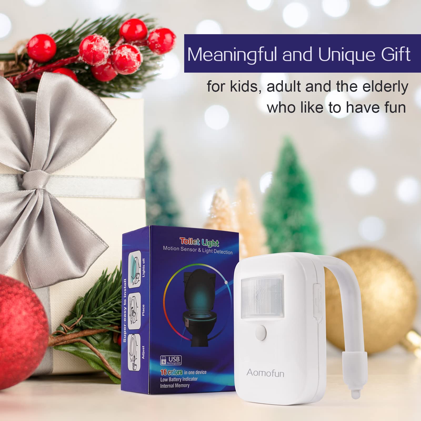 Rechargeable Motion Sensor Toilet Night Light - 16 Color Changing LED Bathroom Nightlight for Kids, Teens, Adults - Perfect for Safe Nighttime Bathroom Visits & Father's Day Gifts