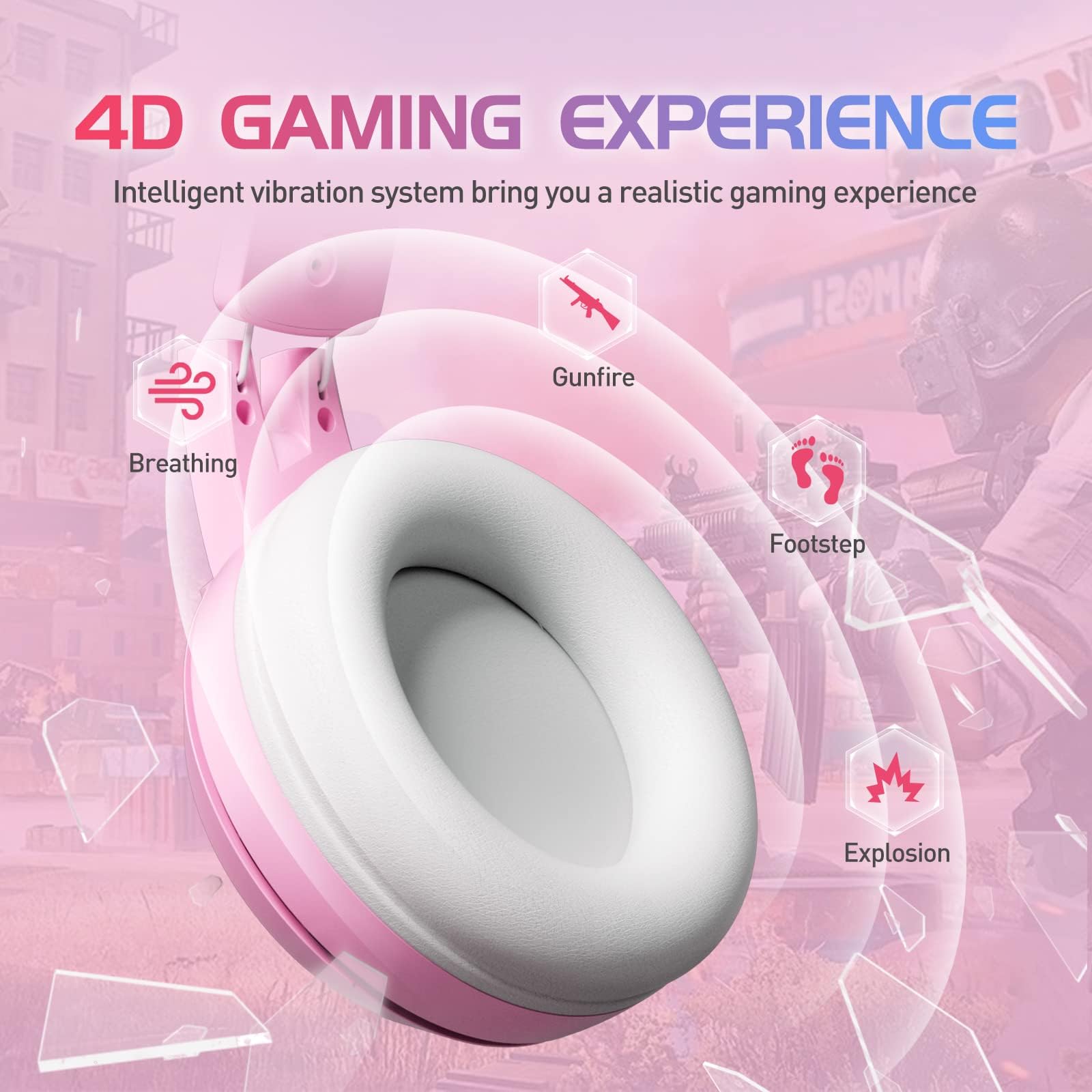 SOMIC G951 Pink Cat Ear Gaming Headset with Mic - USB Noise Cancelling Headphones, 7.1 Virtual Surround Sound, LED Lights for PC, PS4, PS5, Laptop - Perfect for Girls & Women Gamers (Ideal for Streaming, Online Gaming & Voice Chat)