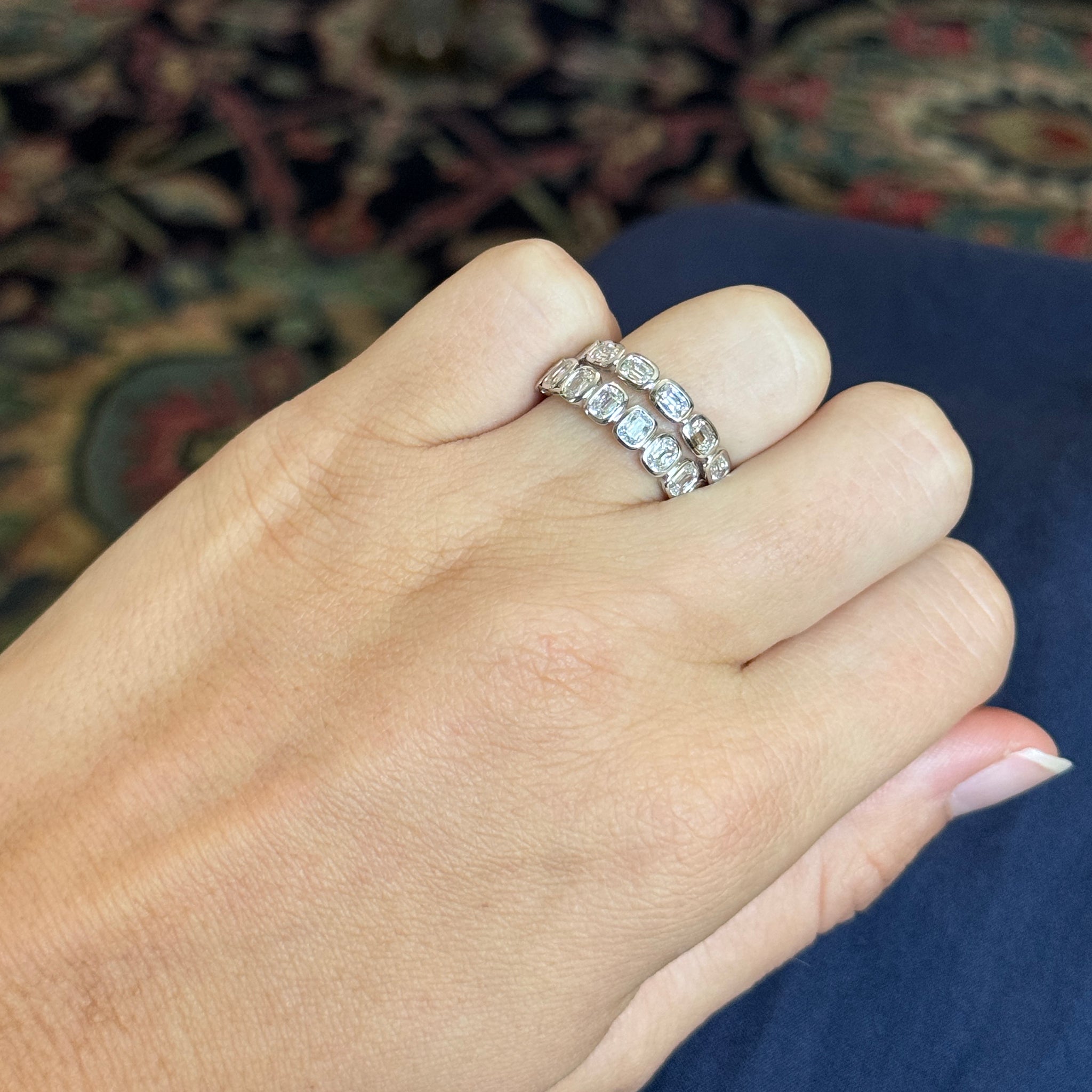 0.85ctw Cushion Cut Diamond Bezel Set 18K White Gold Half Eternity Band Ring for Anniversary & Wedding Gifts