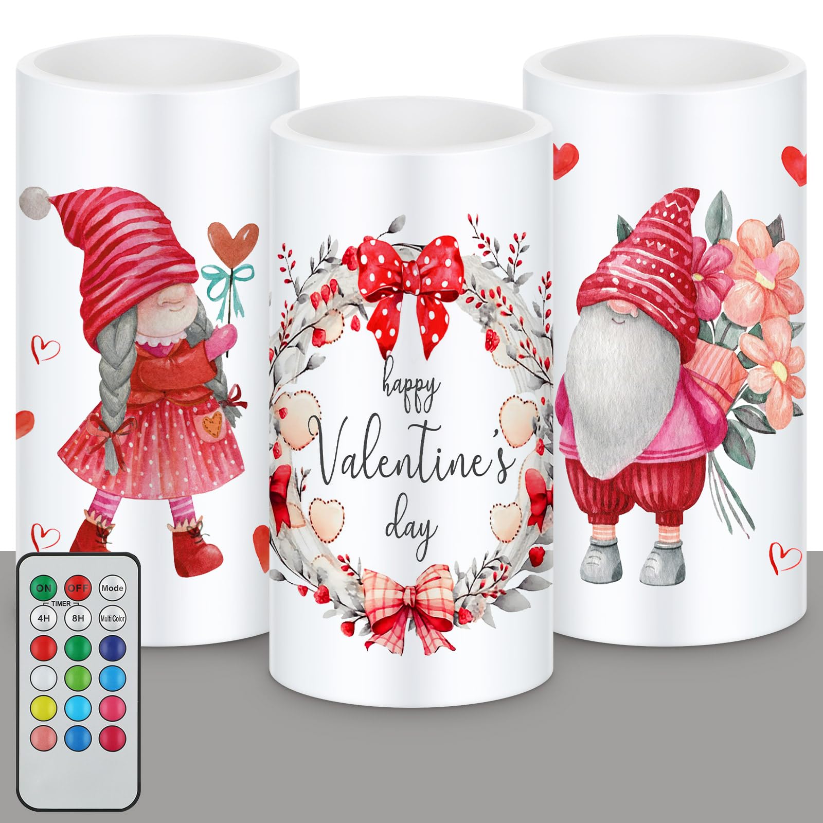 Retisee 3-Pack Valentine's Day Flameless LED Candles with Remote - Heart-Shaped Romantic Gnome Candles for Bedroom, Living Room, Home Decor | Perfect for Romantic Dinners, Wedding Centerpieces & Holiday Ambiance