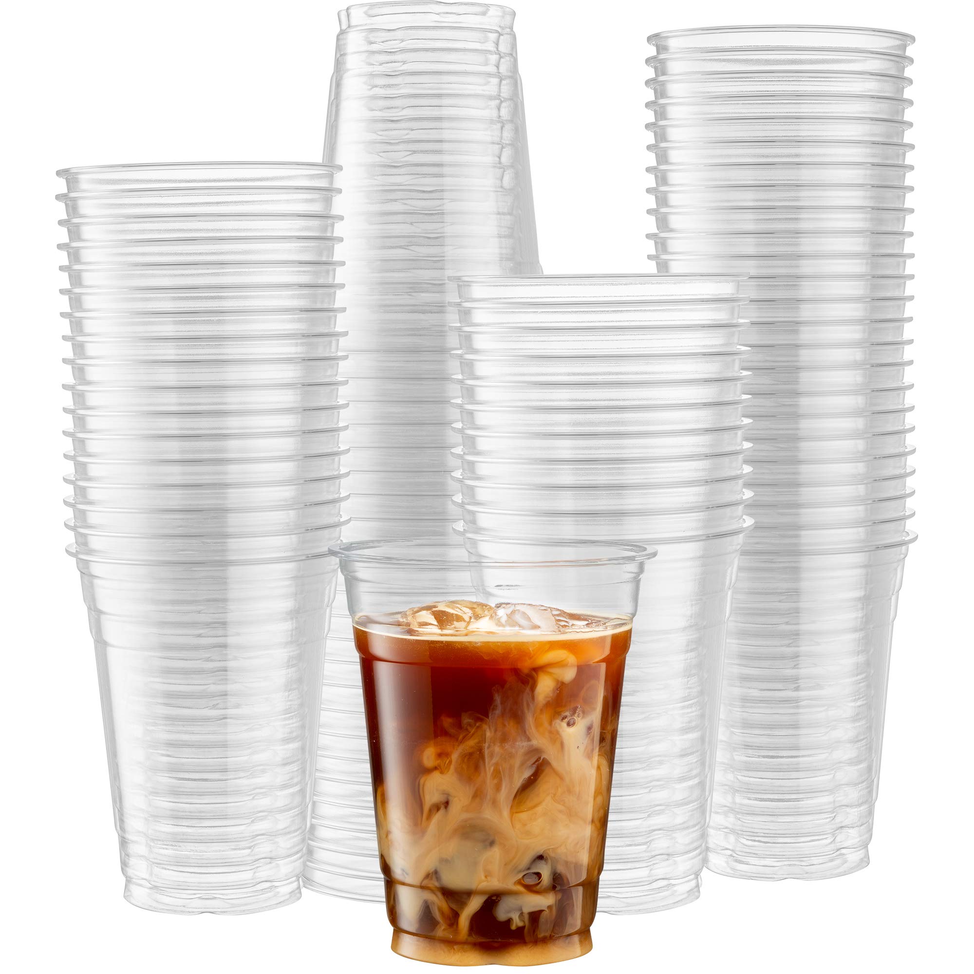 100-Pack 16oz Clear PET Plastic Cups for Iced Coffee, Cold Drinks, Smoothies & Slushies - Disposable Party Cups for Events, BBQs, Picnics & Home Use