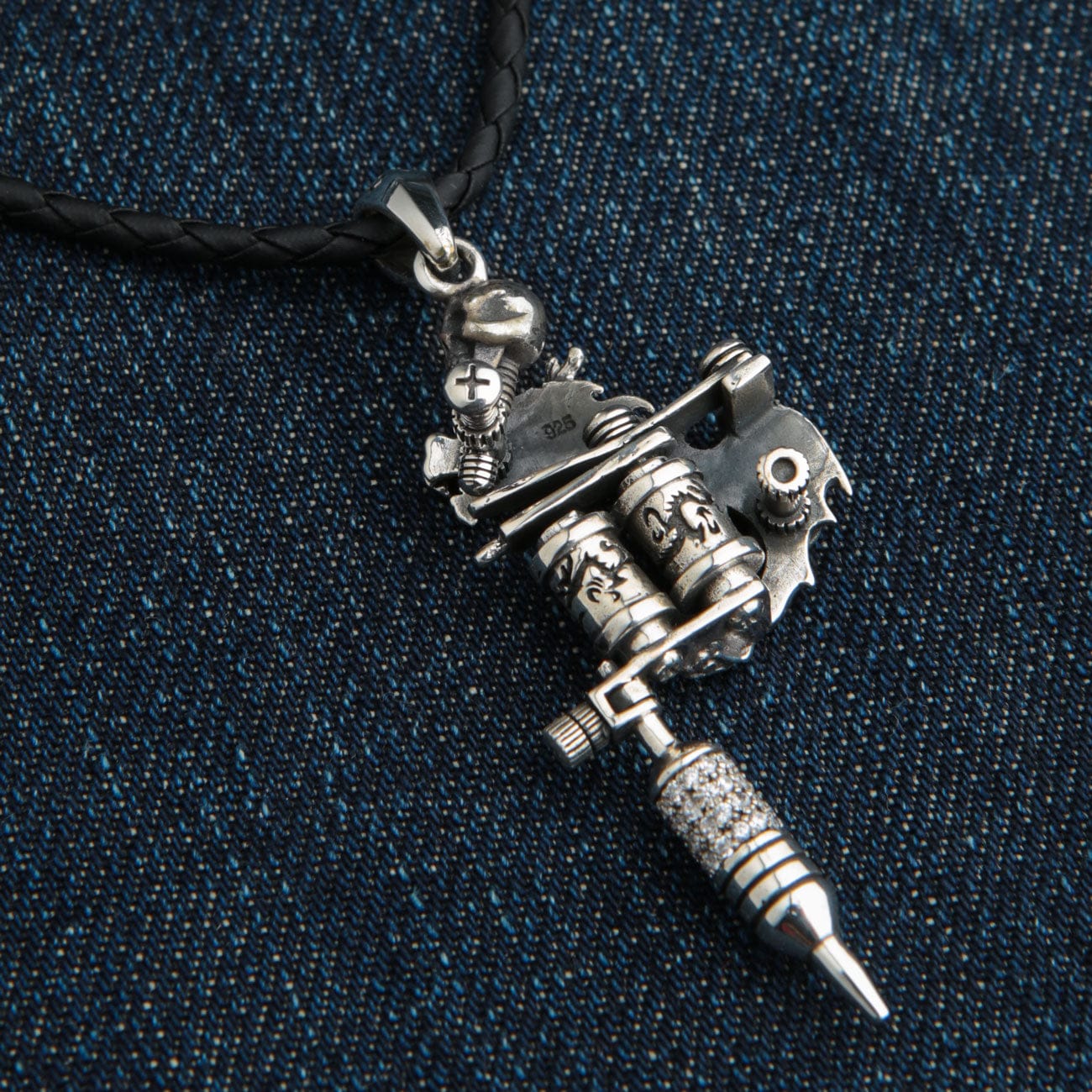 Dragon Tattoo Machine Gun Sterling Silver Biker Pendant Necklace - Gothic Jewelry for Men - Perfect for Motorcycle Riders, Tattoo Enthusiasts & Biker Gifts