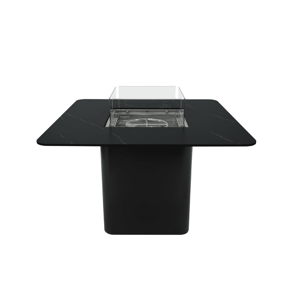 Brugge Marble Porcelain Outdoor Dining Table with Fire Pit - Weatherproof Patio Furniture for Backyard, Garden, Poolside Dining & Entertaining