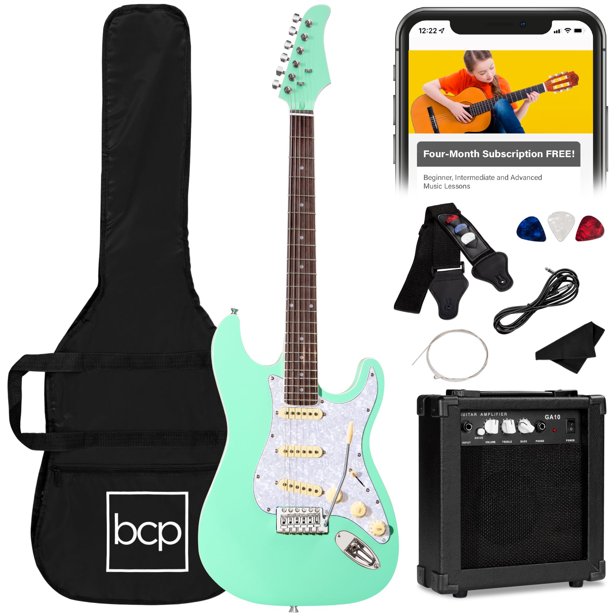 Best Choice Products 39-Inch Full Size Beginner Electric Guitar Starter Kit with Case, Strap, 10W Amp, Strings, Pick & Tremolo Bar - SoCal Green | Perfect for Beginners, Practice, Live Performances & Home Studio Recording