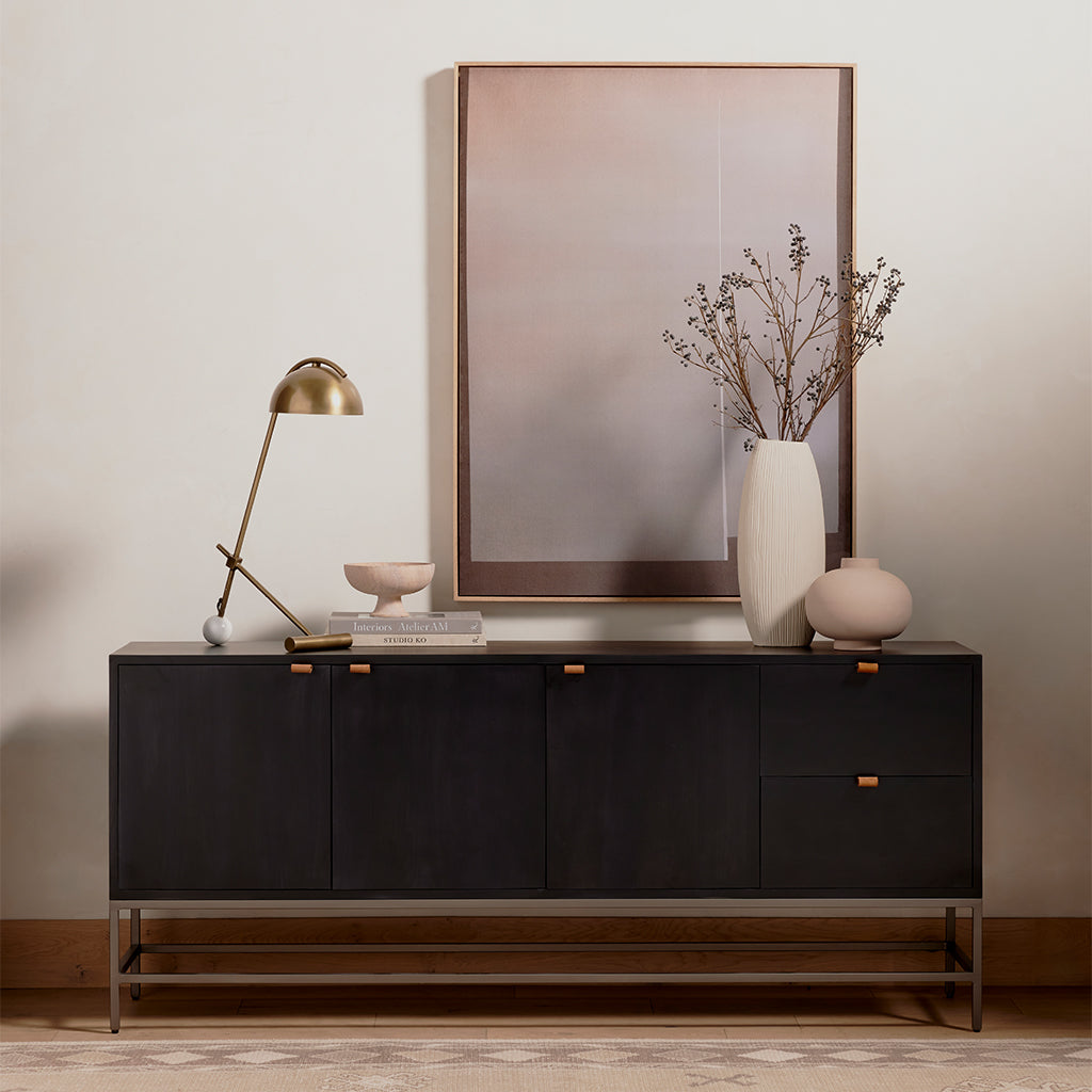 Trey Sideboard - Black Wash Poplar Wood Buffet Cabinet for Dining Room | Rustic Farmhouse Storage Furniture for Home Decor
