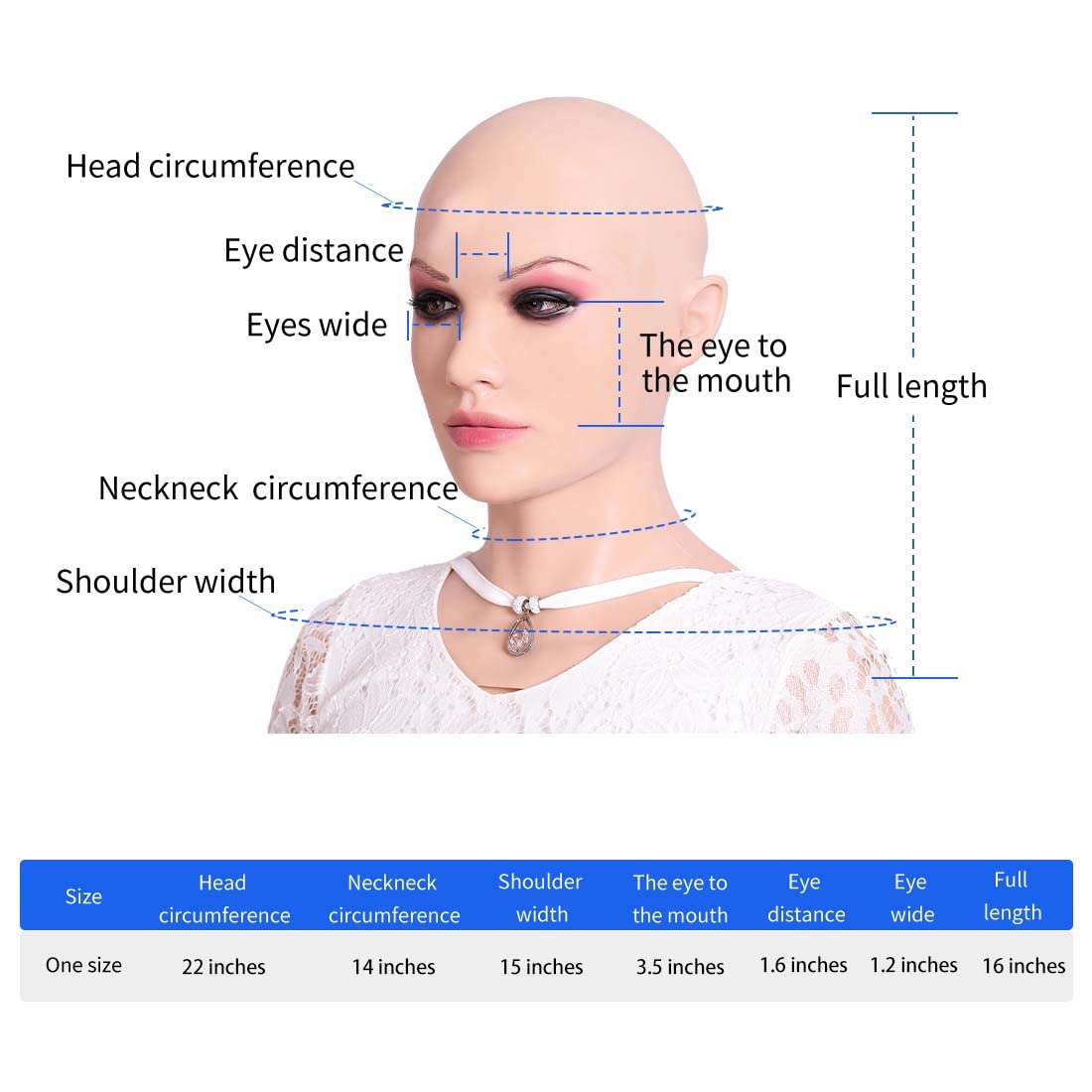 SUAISKR Realistic Silicone Female Head Mask - Handmade Halloween Costume, Crossdressing & Cosplay Makeup Accessory for Beauty Transformations - Perfect for Halloween Parties, Cosplay Events and Theatrical Performances