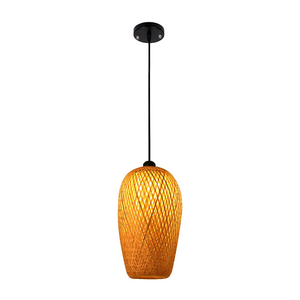 HEALLILY 1Pc Vintage Bamboo Chandelier - Japanese Style Woven Pendant Light, Handmade Bamboo Ceiling Lamp with Natural Shade for Living Room, Bedroom, Dining Room, Balcony Decoration - Southeast Asia Inspired Boho Home Lighting