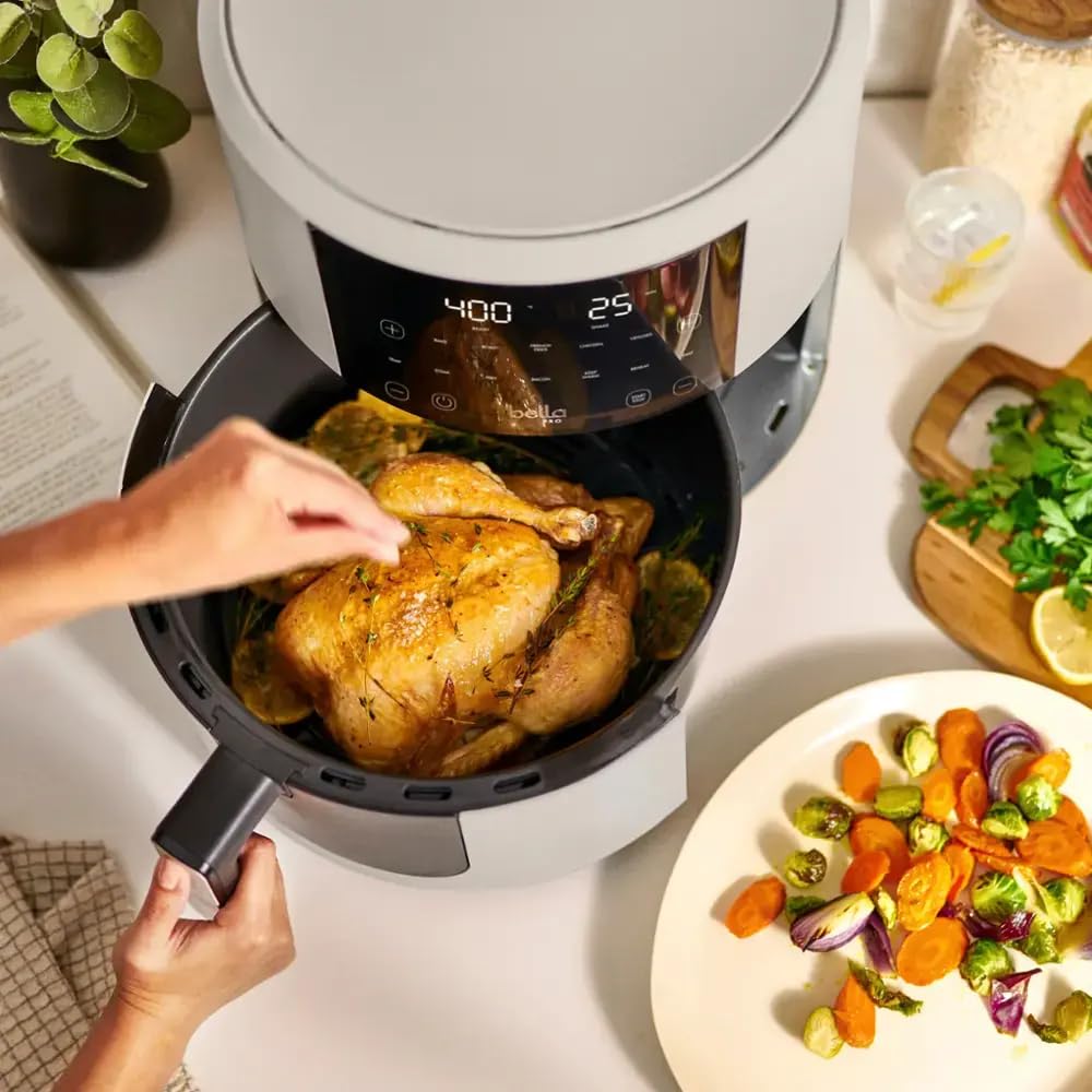 Bella-Pro SmartCrisp 8-Quart Digital Air Fryer with Touchscreen - 1700W Nonstick Ceramic Coating, 6 Preset Cooking Functions for Oil-Free Healthy Meals - Large Family Size, Dishwasher Safe - Perfect for Roasting, Baking, Grilling & Reheating Food