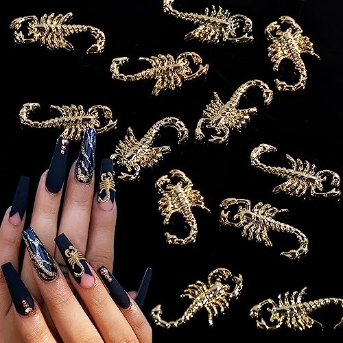 3D Gold Scorpion Flatback Nail Studs - 20PCS Metal Nail Art Accessories for Women, DIY Manicure Decorations - Perfect for Halloween, Gothic Nail Designs and Party Nail Art