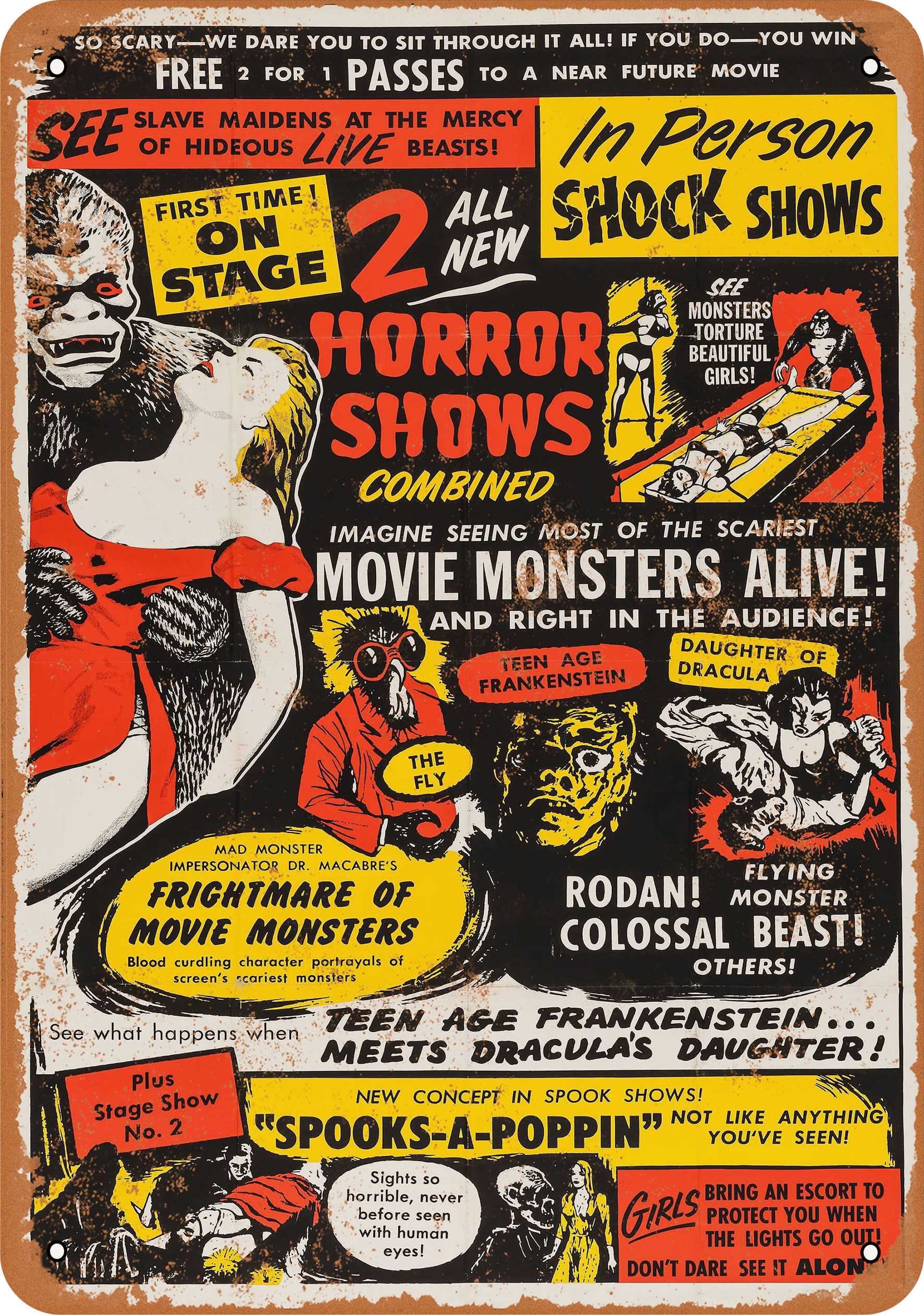 10 x 14 Inch Vintage Metal Wall Sign - Classic 1957 Movie Monster Shows Retro Decor - Perfect for Home Theater, Man Cave, or Horror Fan Collection