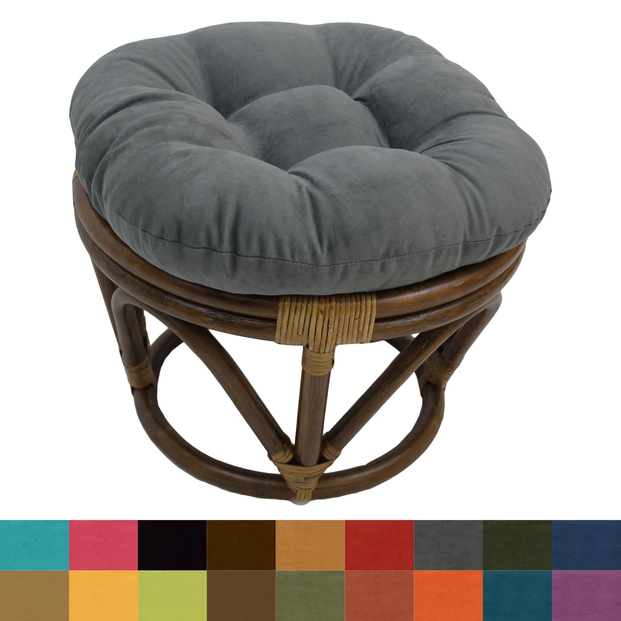 Stylish Rattan Ottoman with Micro Suede Cushion - International Caravan Furniture for Living Room, Bedroom & Patio Decor