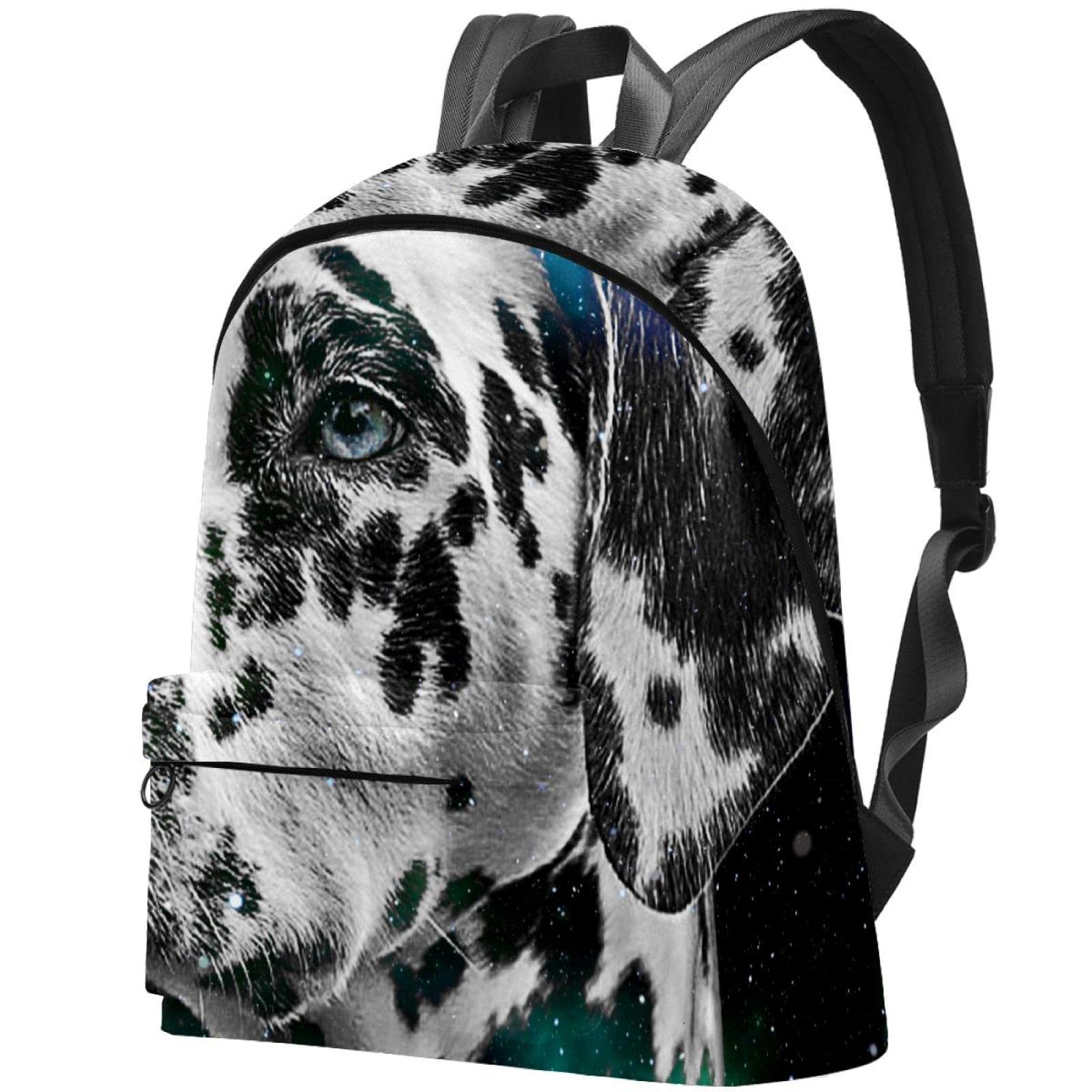 Starry Sky Dalmatian Dog Print Canvas Backpack - Waterproof College Backpack for Women & Men, Perfect for School, Travel, Hiking & Daily Commute