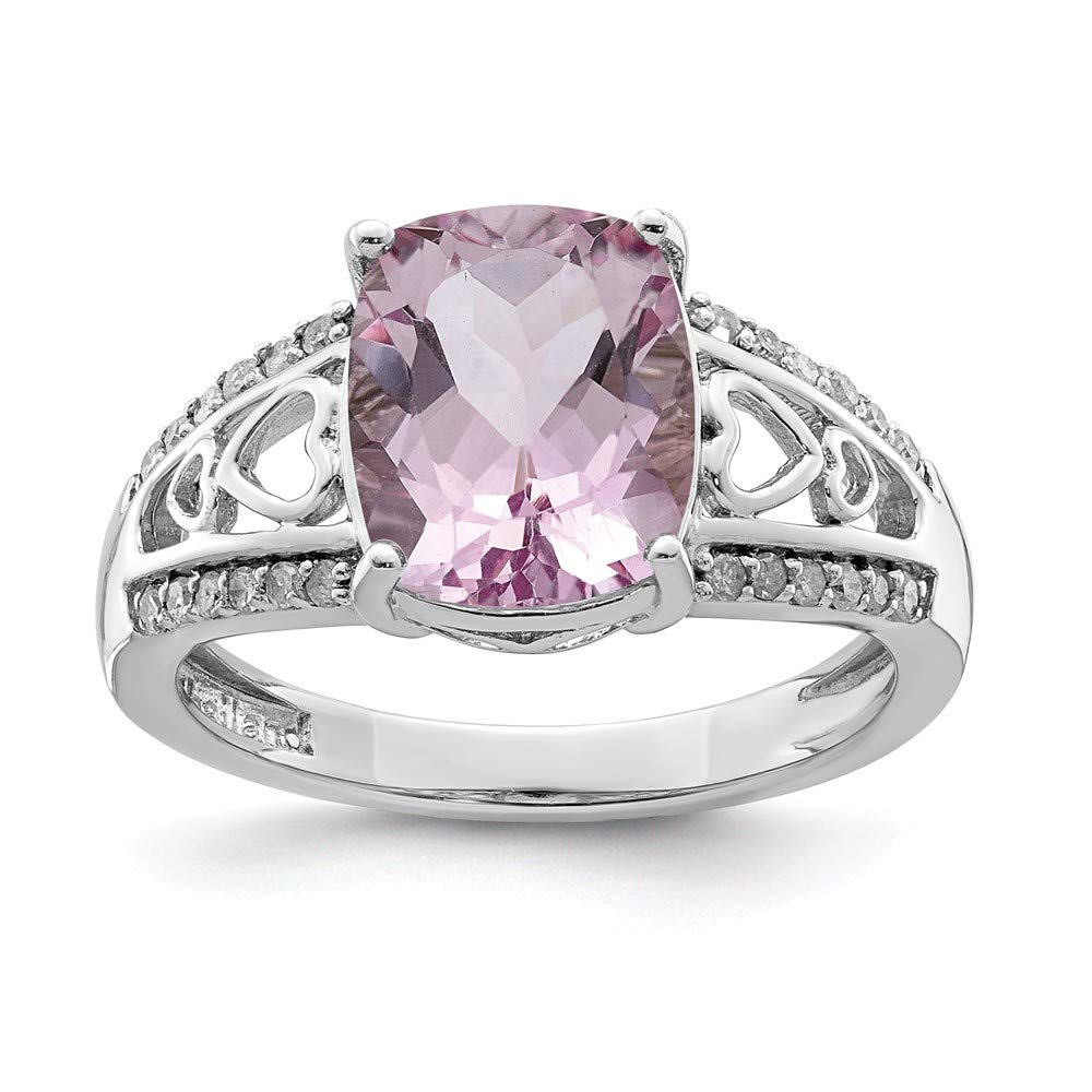 925 Sterling Silver Rhodium Plated Diamond & Pink Quartz Ring for Women - Elegant Jewelry Gift for Birthday, Anniversary & Special Occasions