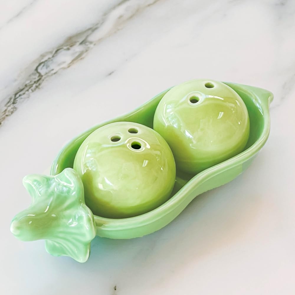 Kate Aspen Two Peas in A Pod Ceramic Salt and Pepper Shakers Set - Ivy Print Gift Box for Kitchen, Dining Table & Housewarming Gifts
