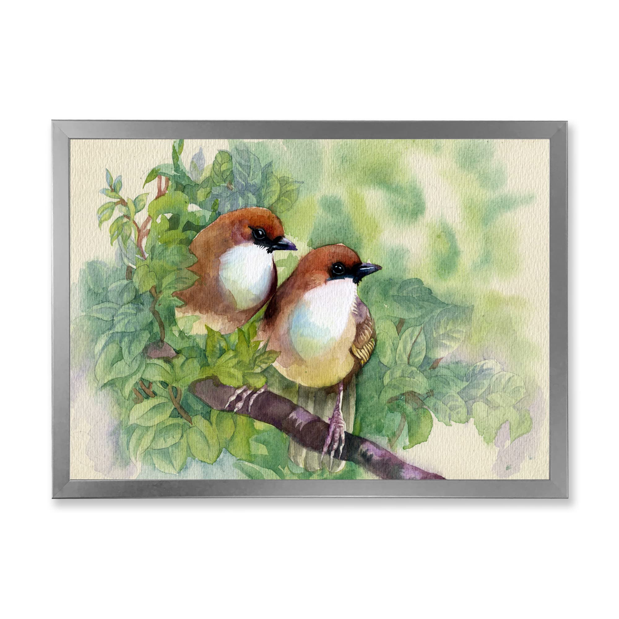 DesignQ Birds Of Spring Traditional Framed Wall Art - Hand-Painted Canvas Home Decor for Living Room, Bedroom & Office