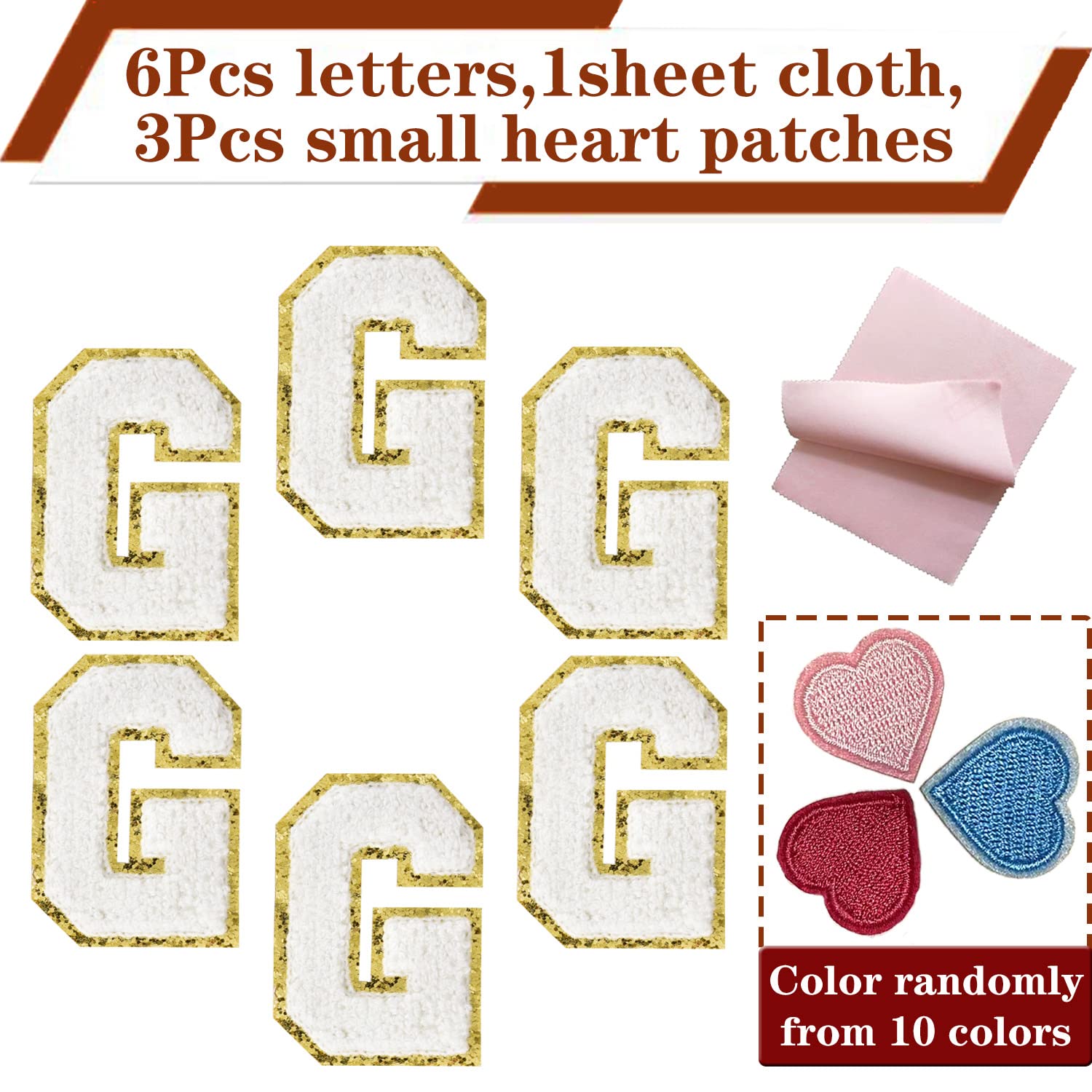 Varsity Letter Patches - White Iron-On Chenille Letters for Clothing & Backpacks (6-Piece Set, 3.14 Inch Height, Letter G) - Perfect for Customizing Jackets, Jeans, School Bags & DIY Crafts
