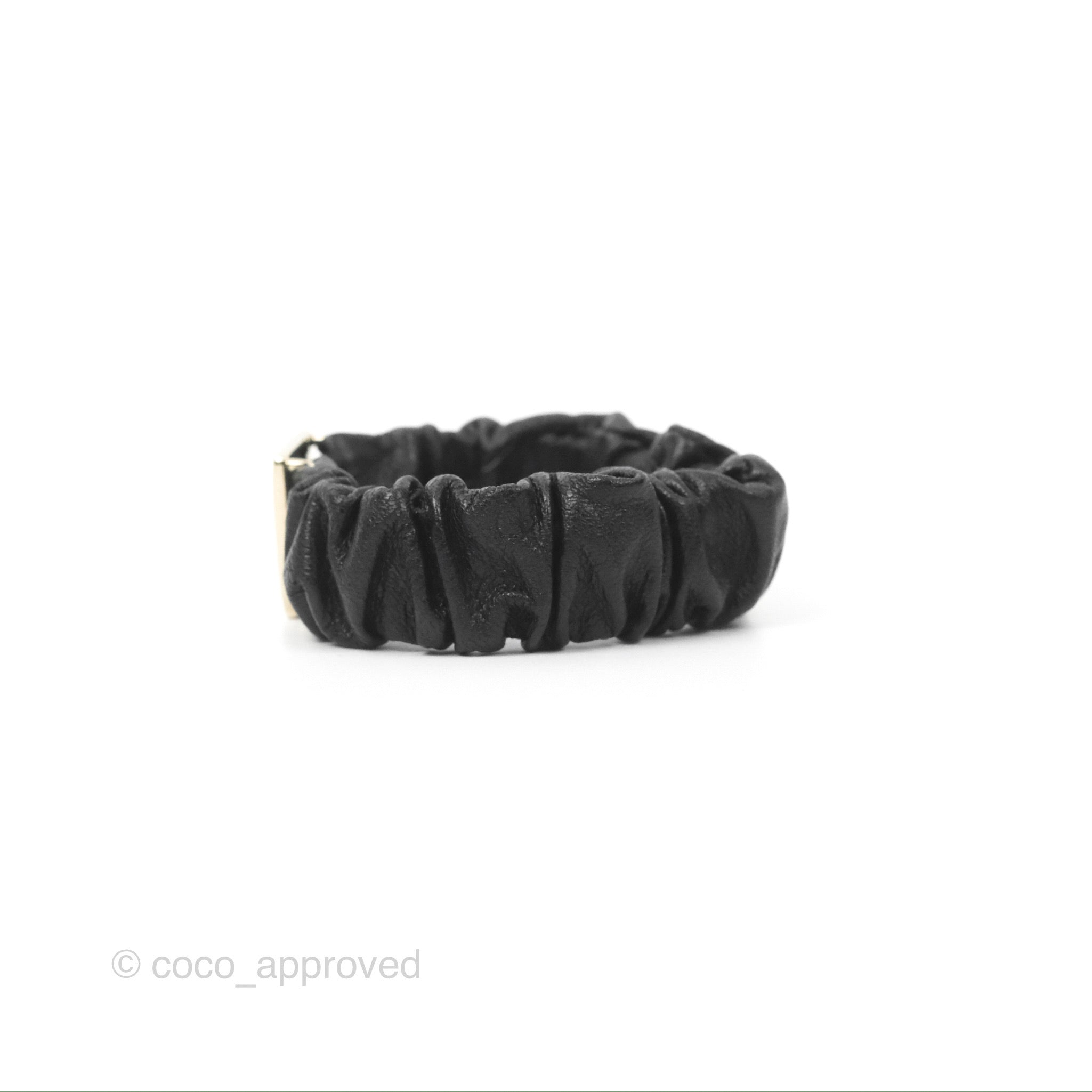 Chanel CC Black Leather Hair Clip with Gold Tone Hardware - Elegant Hair Accessory for Women, Perfect for Parties, Weddings & Everyday Wear