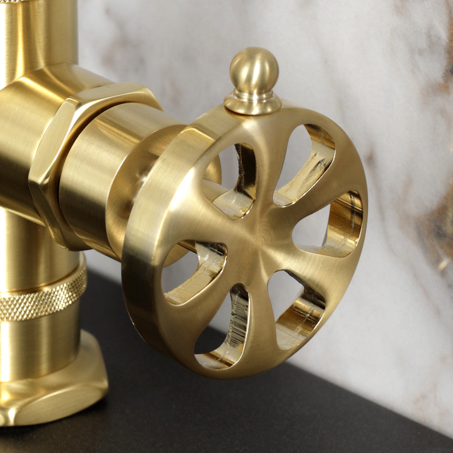 Belknap KSD2217RX Single Handle Bathroom Faucet with Deck Plate & Push Pop-Up Drain - Brushed Brass Finish for Modern Bathroom Sink Installation | Perfect for Home Renovation & Bathroom Upgrades