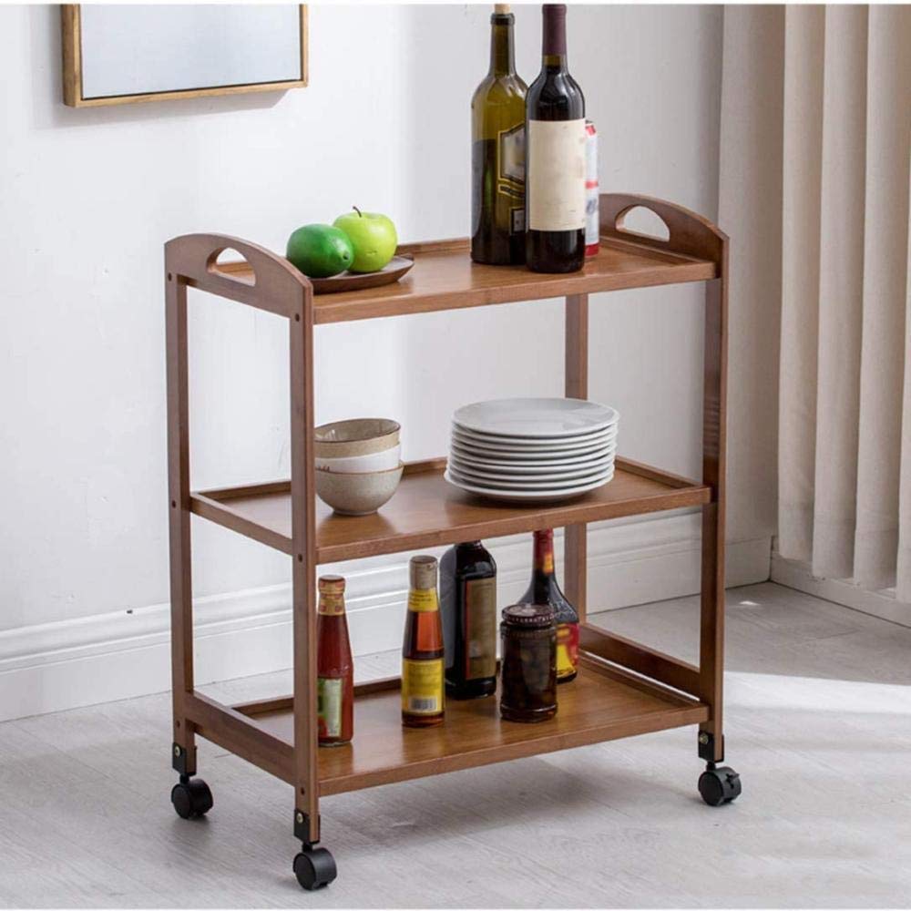 3-Tier Rolling Kitchen Cart with Storage - Mobile Serving Trolley for Catering, Living Room & Home Use - Brown Wooden Utility Cart for Dining, Entertaining & Food Display