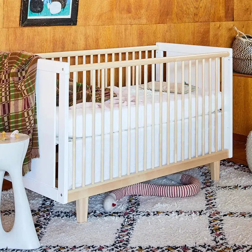 Rhea Crib in Birch & White - Modern Baby Crib for Nursery, Bedroom, and Daycare - Safe & Stylish Wooden Crib for Newborns & Toddlers